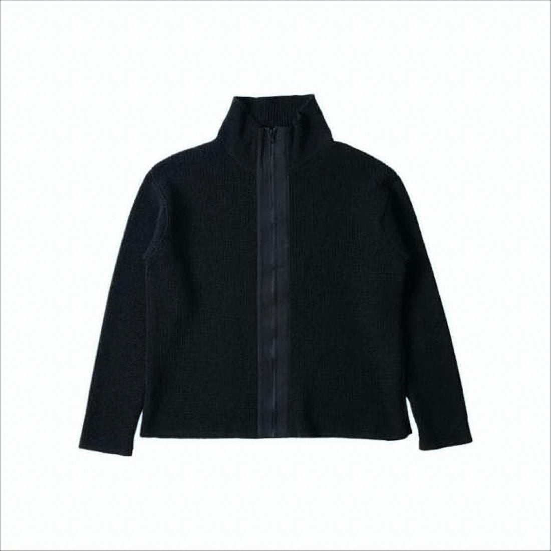 High Collar Black Wool Cardigan