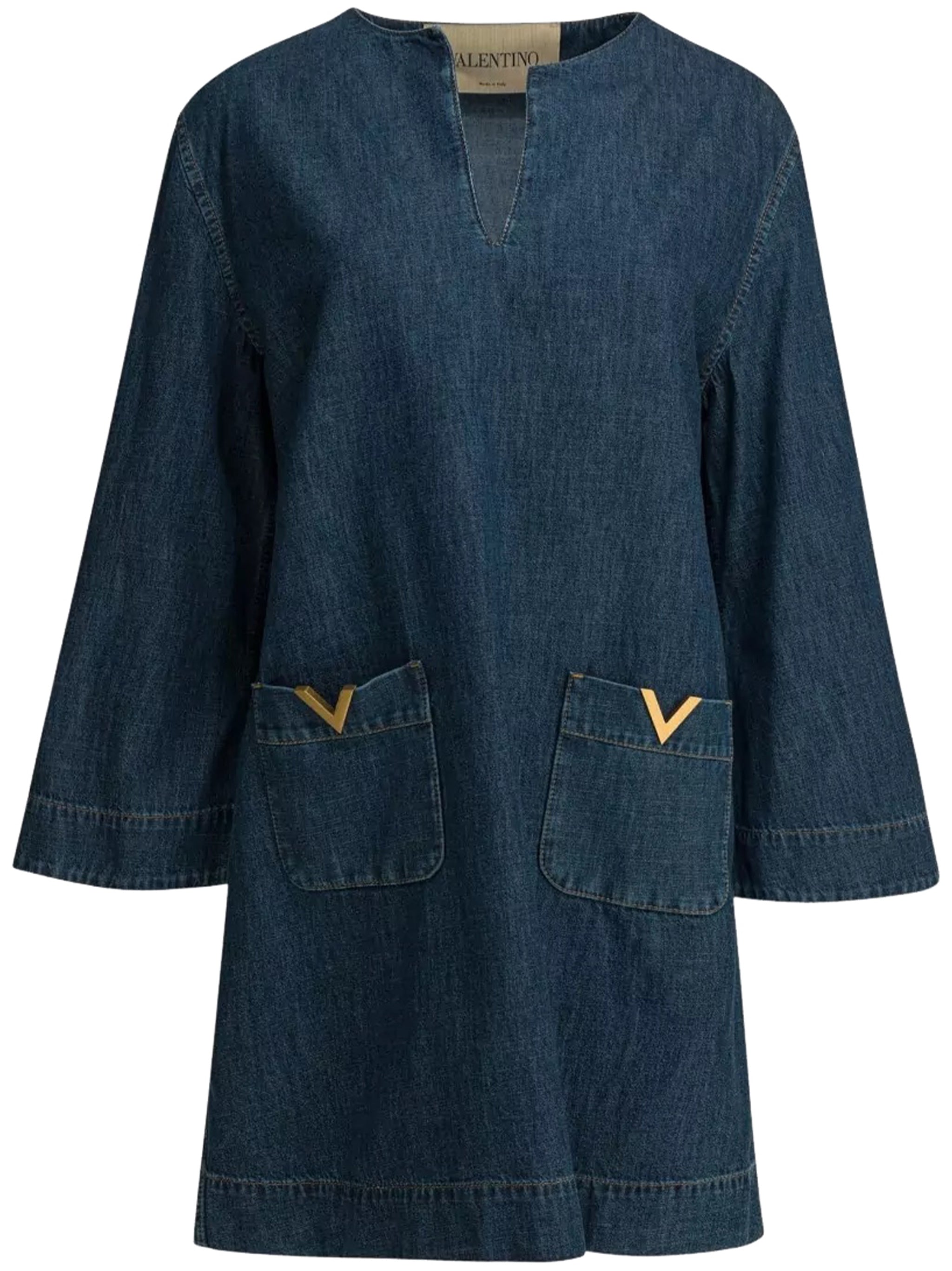 Indigo V-Notch Neckline Denim Tunic Dress