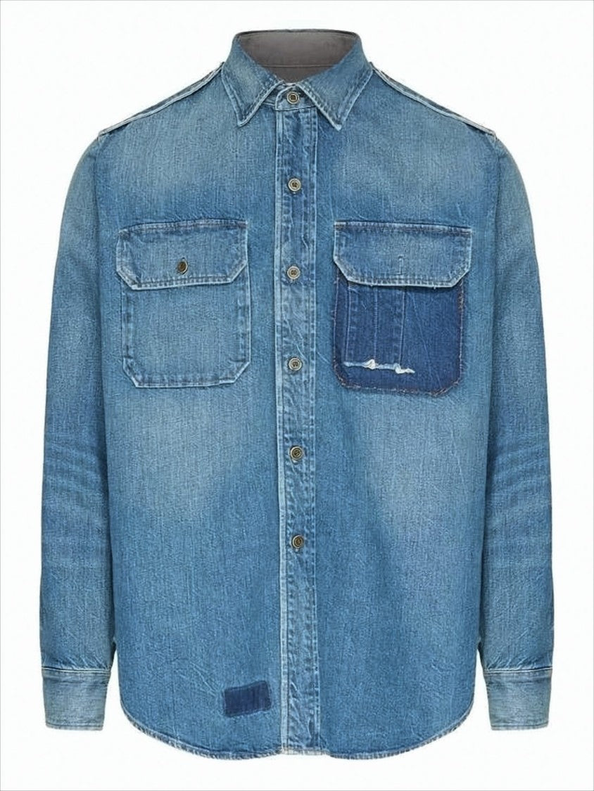 Denim Long-Sleeve Shirt With Classic Collar And Chest Pockets