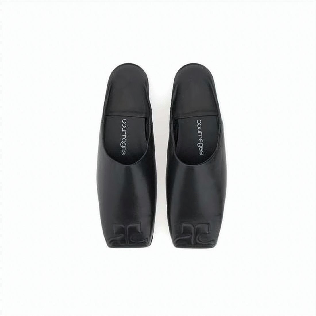Minimalist Black Lambskin Slip-On Mules with Embossed Detail
