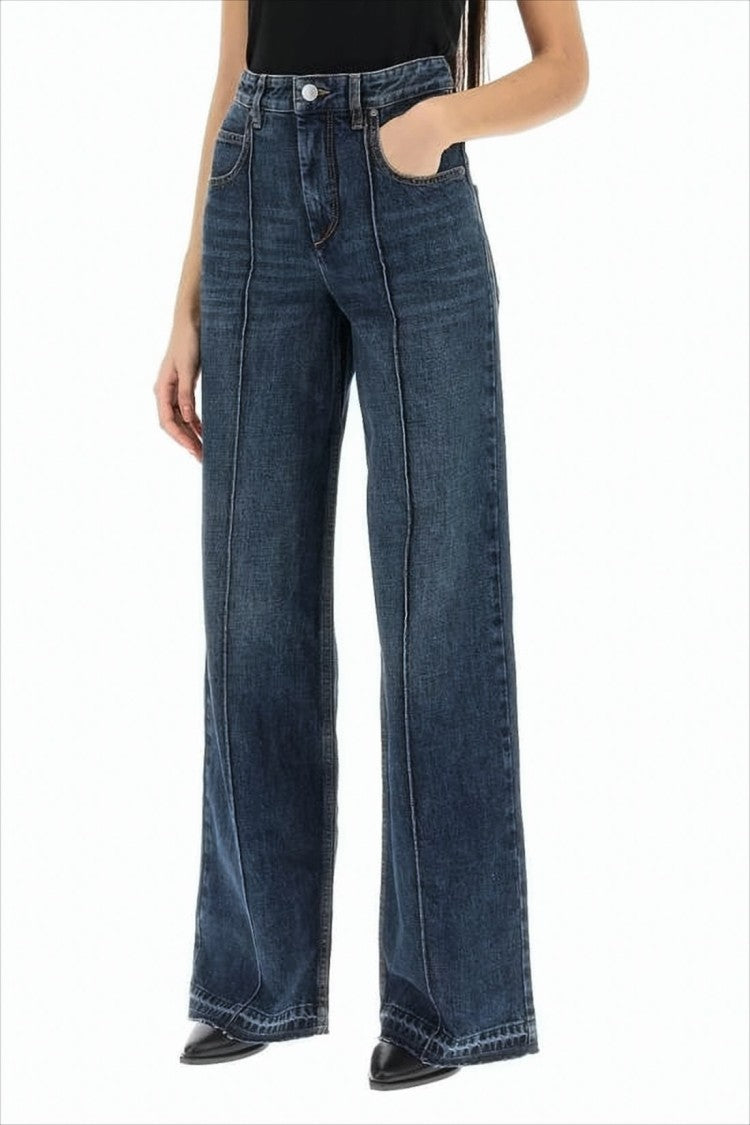 Wide-Leg Denim Pants with Vertical Seams