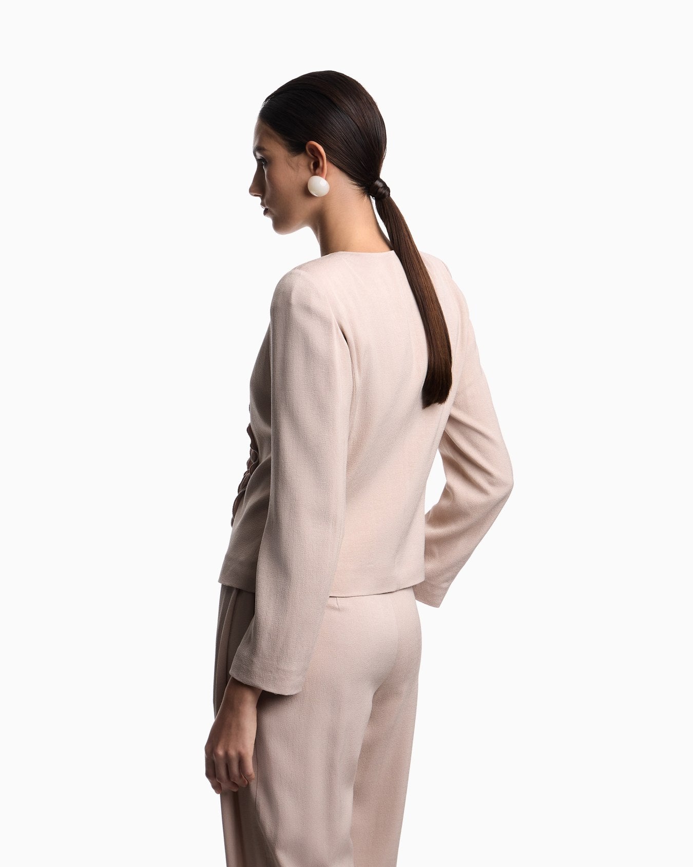 Textured Weave Fabric Ruffled Fitted Jacket