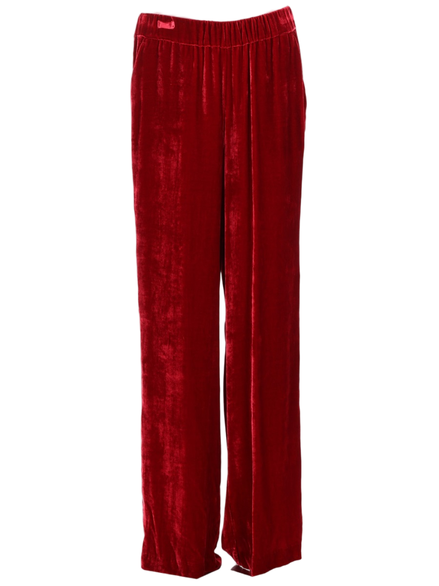 Relaxed Fit Straight Leg Velvet Pants with Elasticated Waistband
