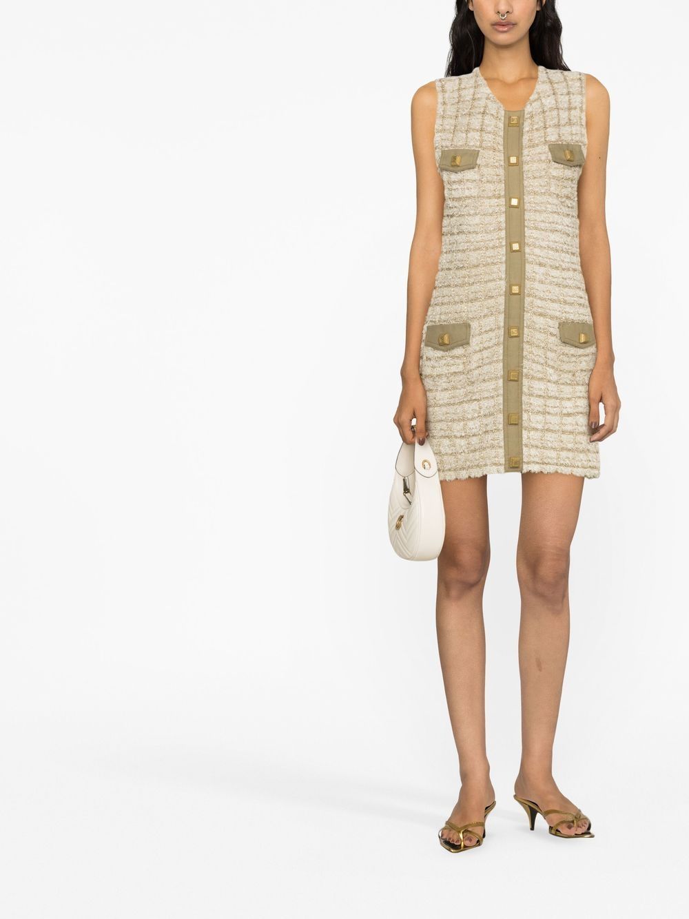 Checkered Tweed Short Sleeveless Mini Dress