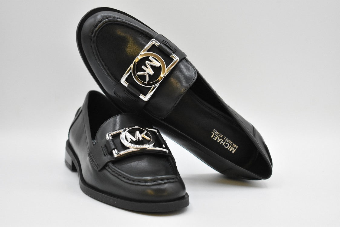 Lace-Up Black Leather Flats With Silver Hardware