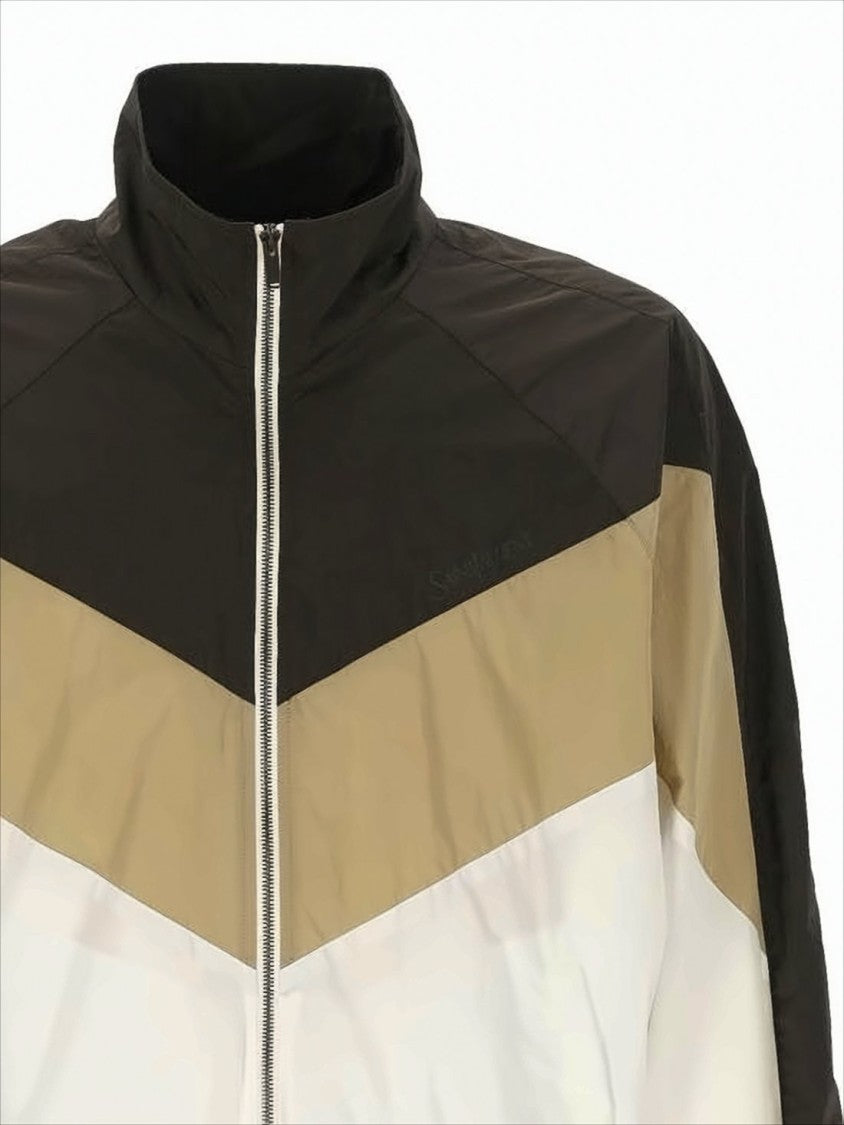 Color-Block Chevron Design Nylon Jacket