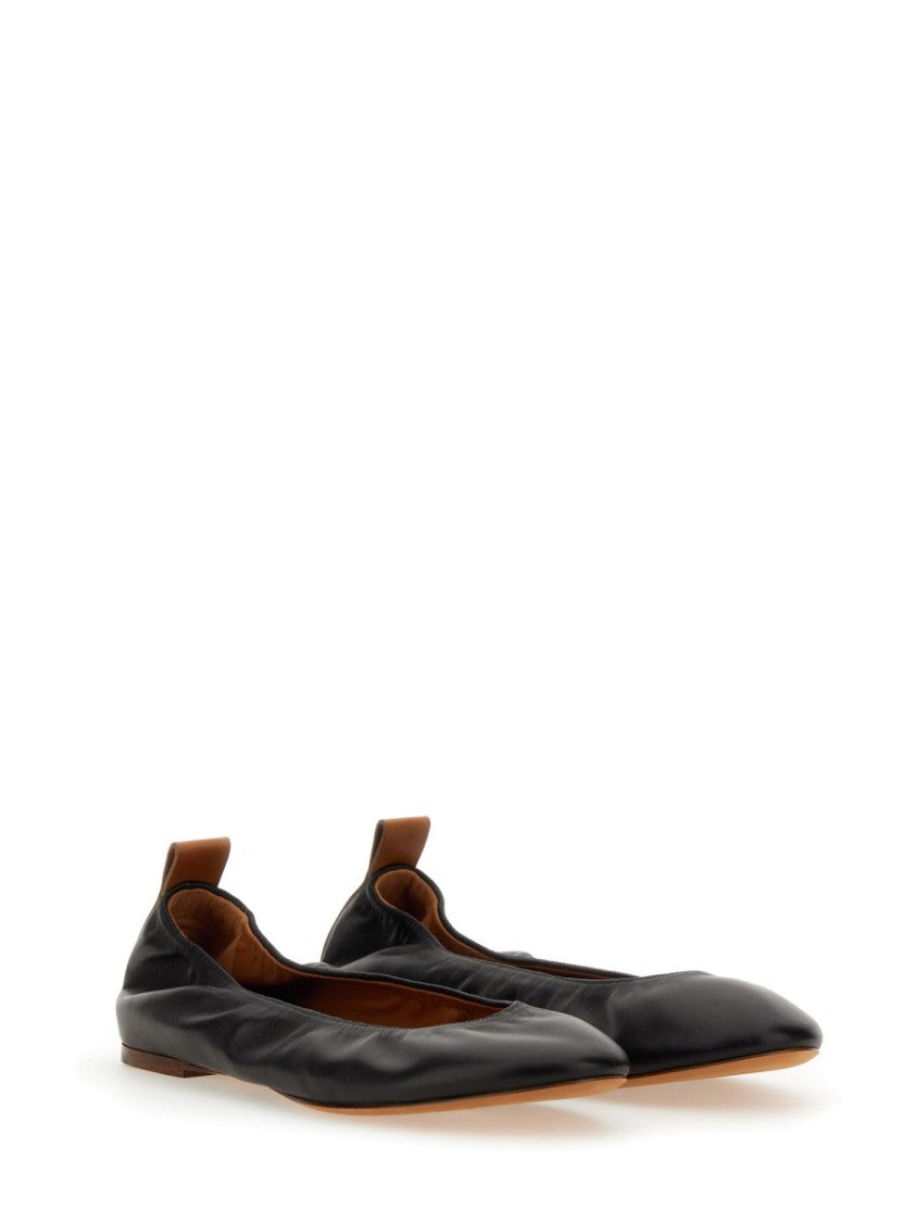 Gathered Design Leather Ballerina Flats