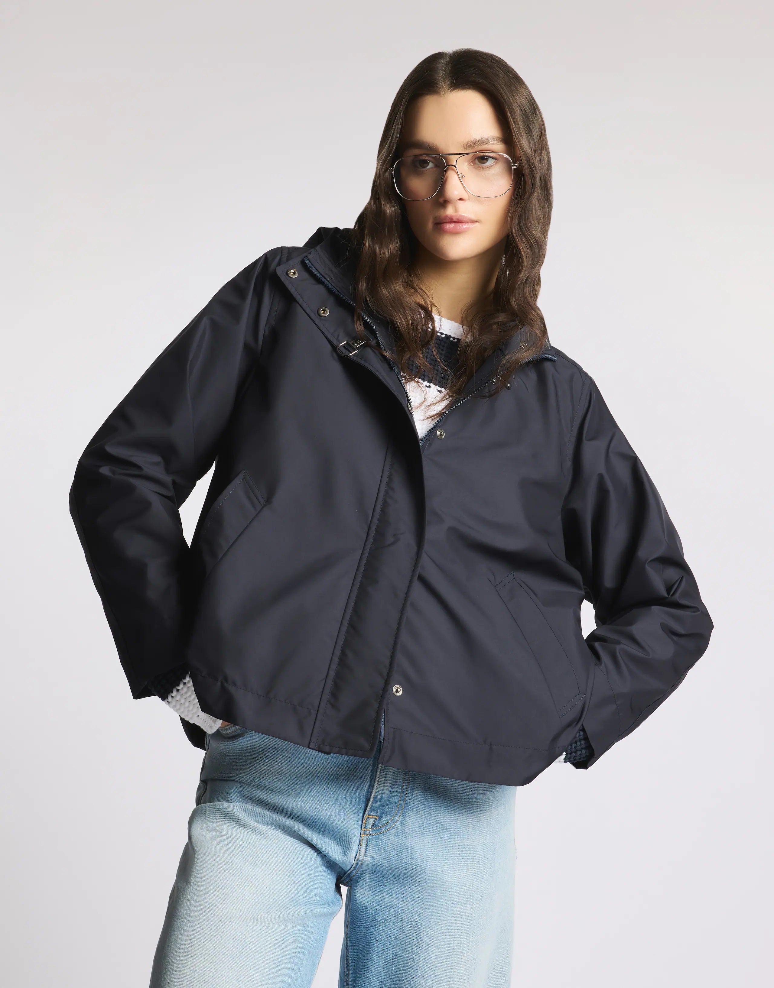 Short Hooded Parka with Adjustable Hem