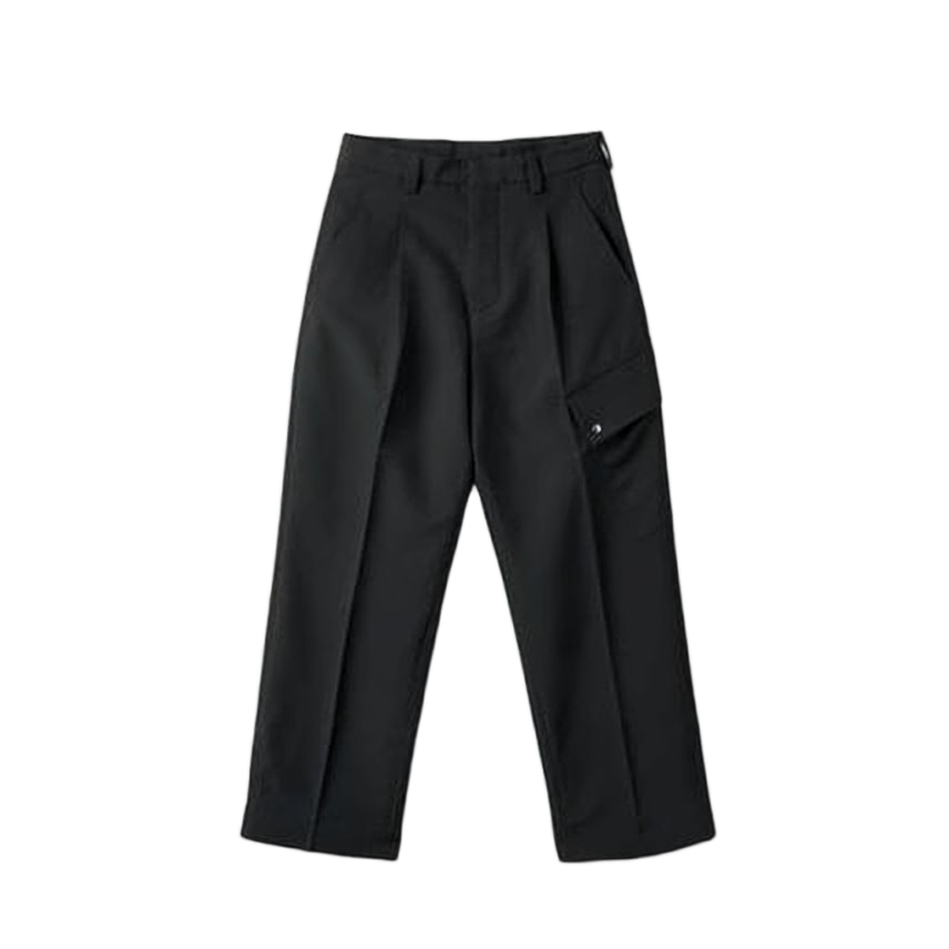 Tailored Black Polyester Pants With Utilitarian Pocket Detail