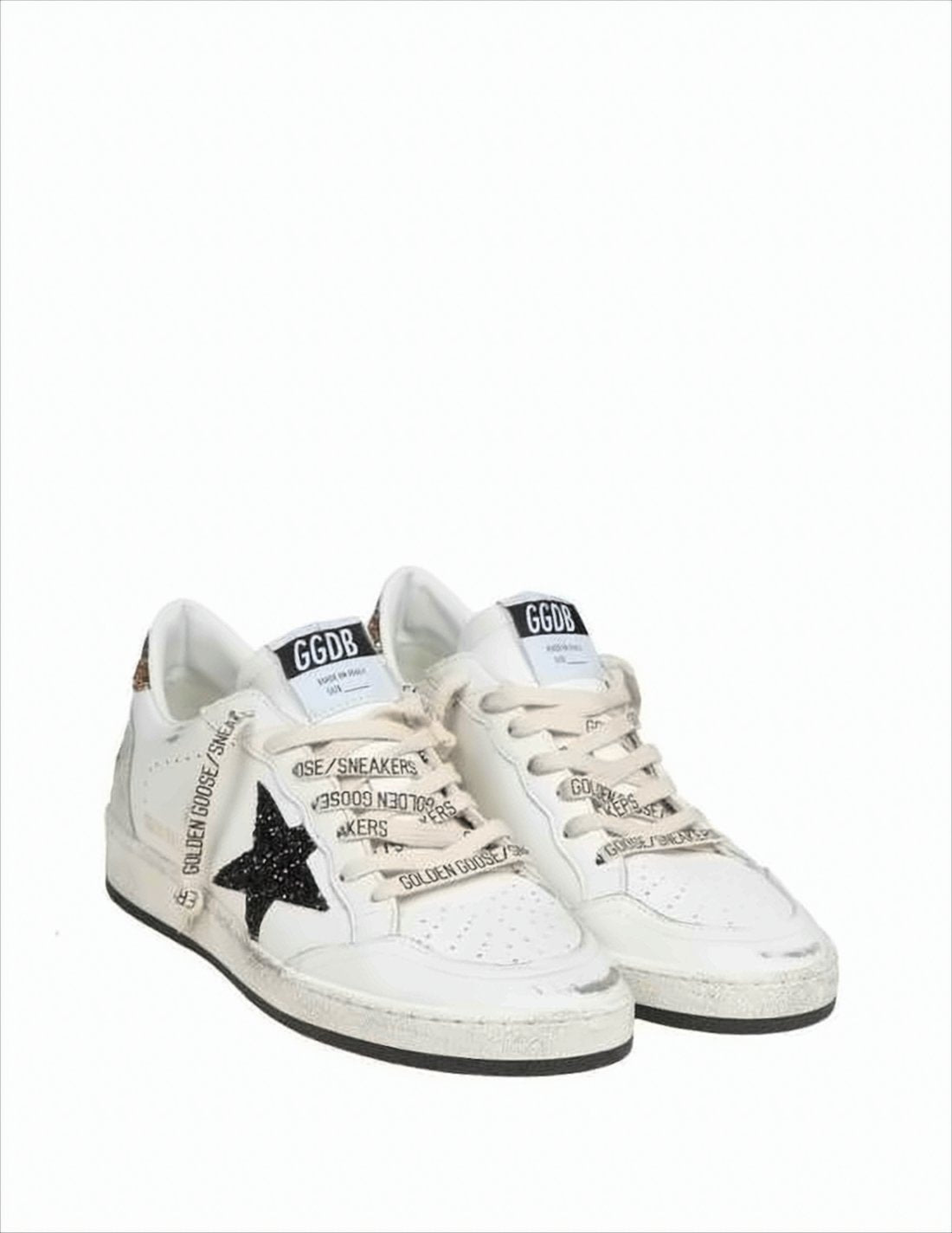 Distressed White Low-Top Sneakers with Black Star