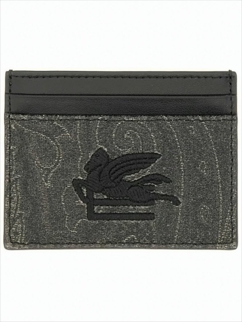 Textured Fabric Cardholder with Leather Trim