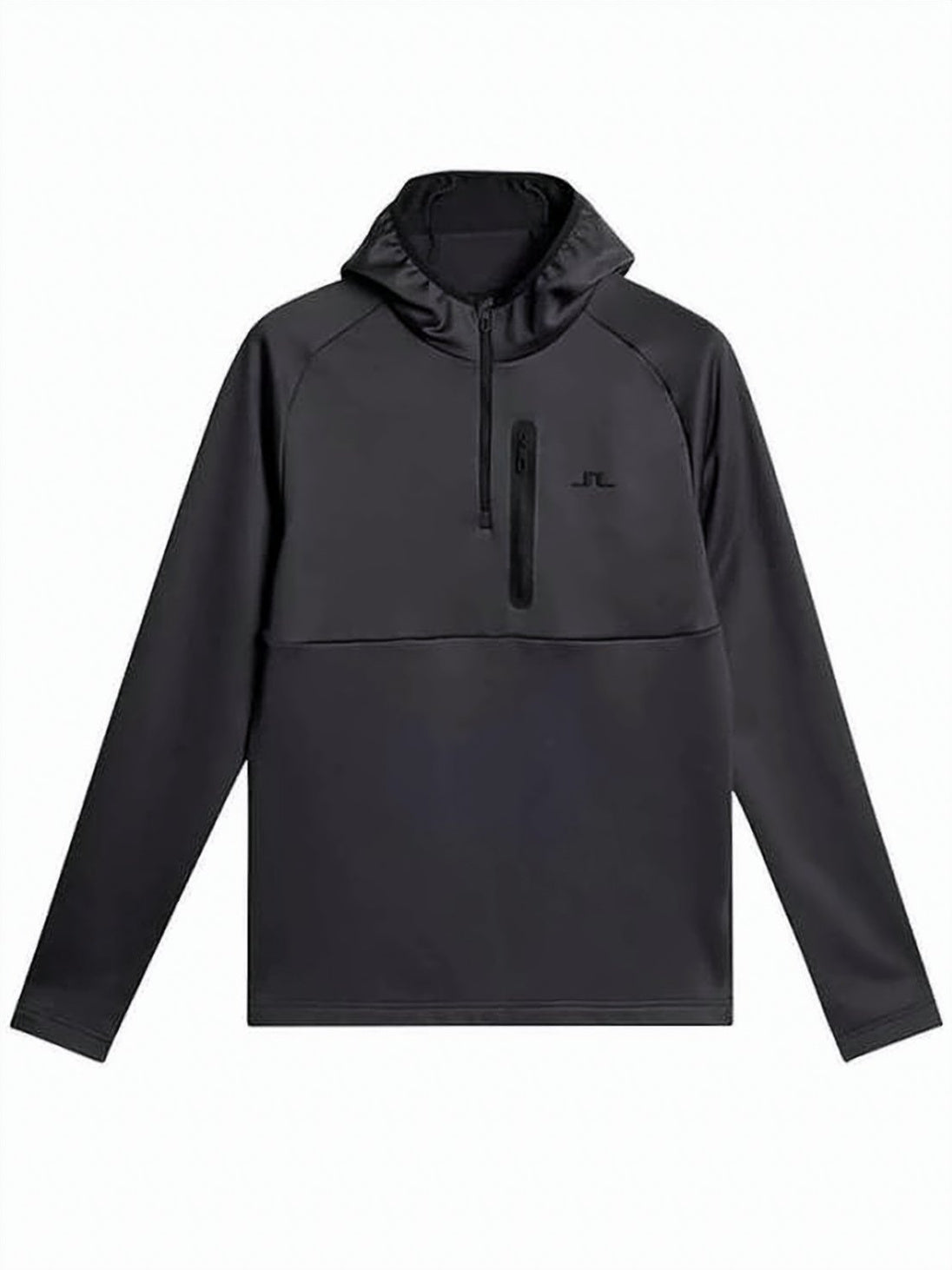 Minimalist Black Hooded Activewear Top with Half-Zip Design