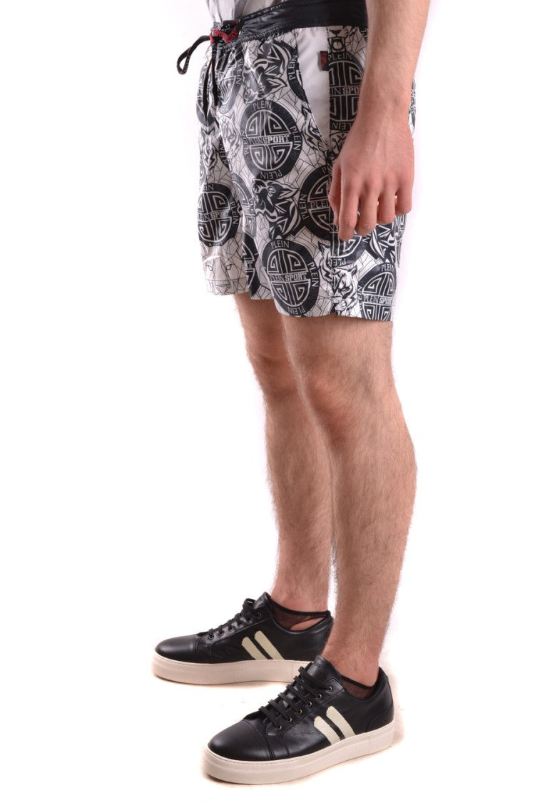 Graphic Print Beach Shorts With Zippered Pocket