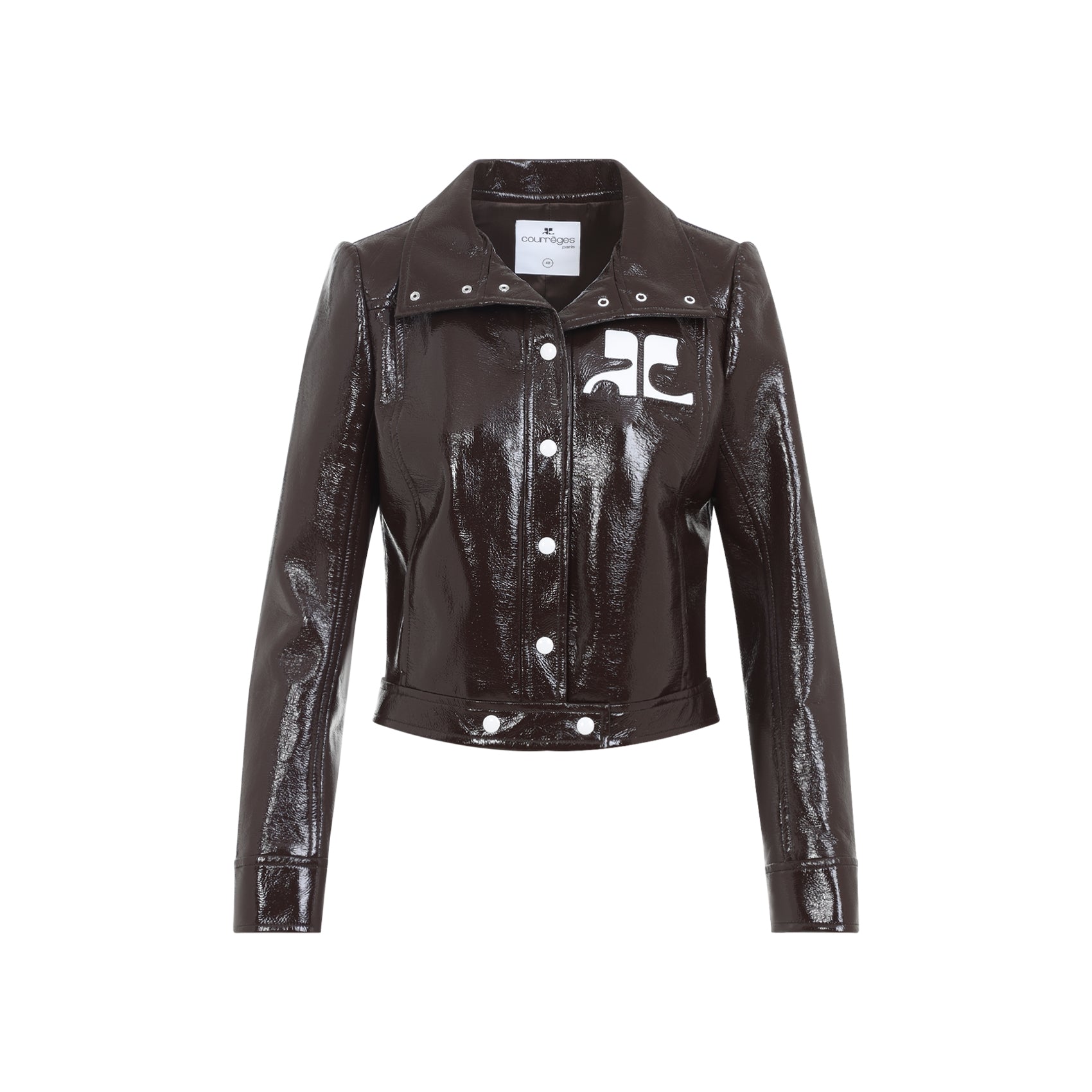 Patent-Finish Structured Jacket With Classic Collar