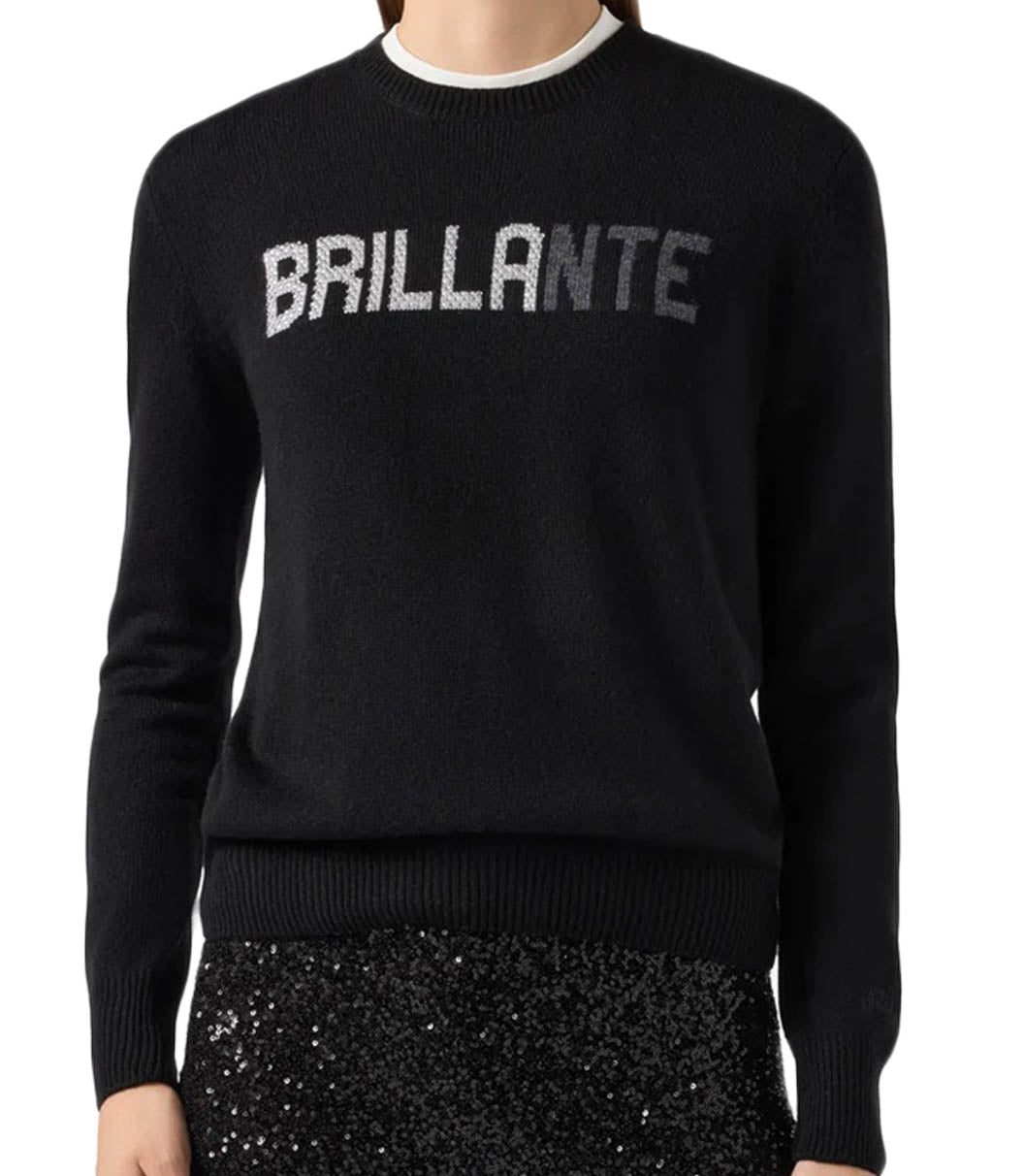 Black Long-Sleeved Sweatshirt with Rhinestone Detail