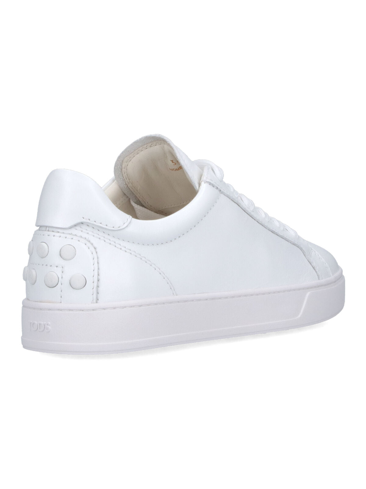 White Minimalist Studded Heel Leather Sneakers