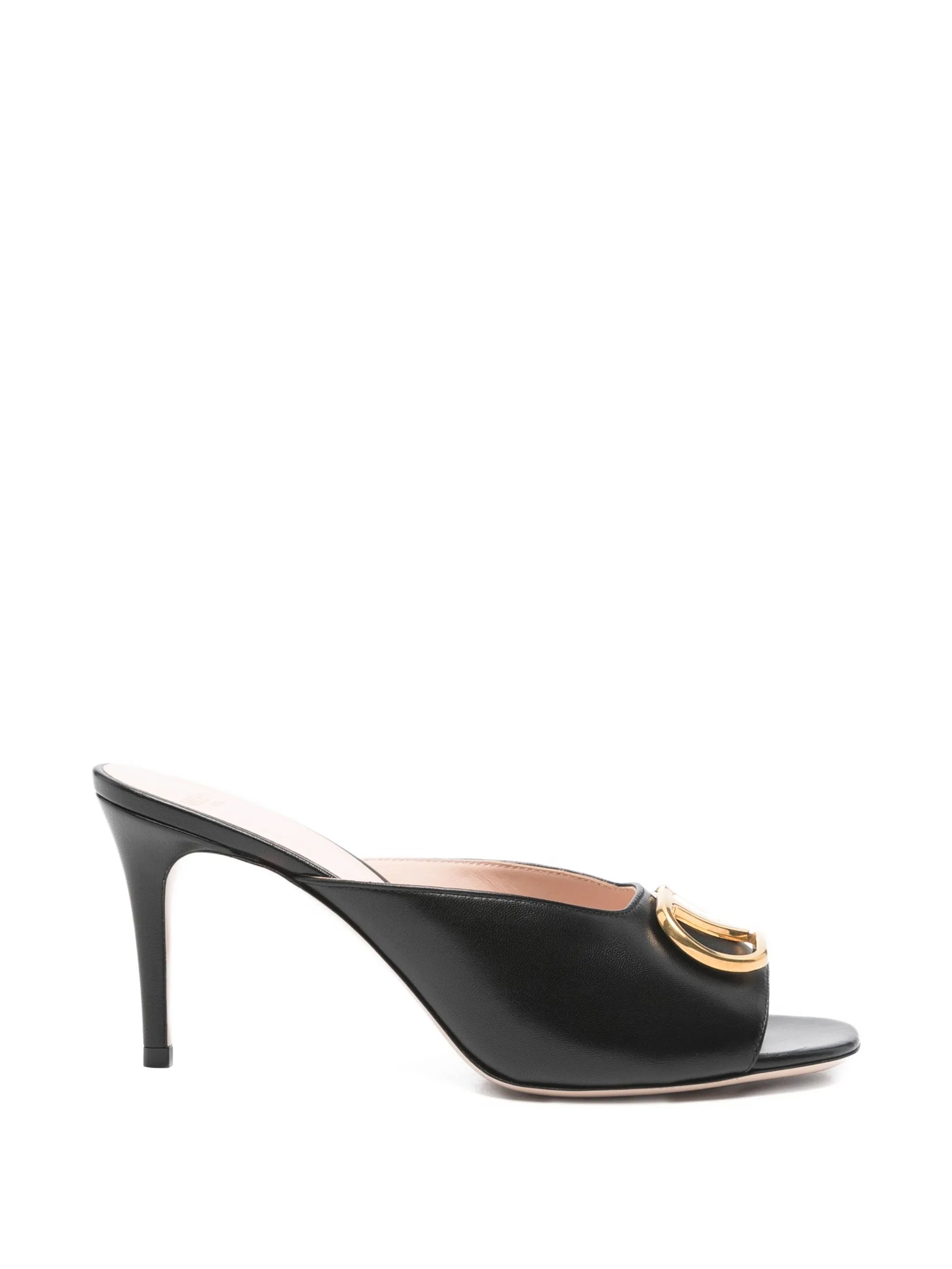 Black Slide Gold-tone Logo Emblem Sandals