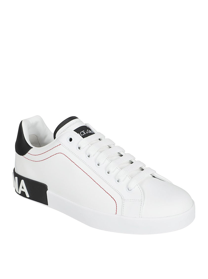 Smooth Leather Sneakers With Contrasting Stitching