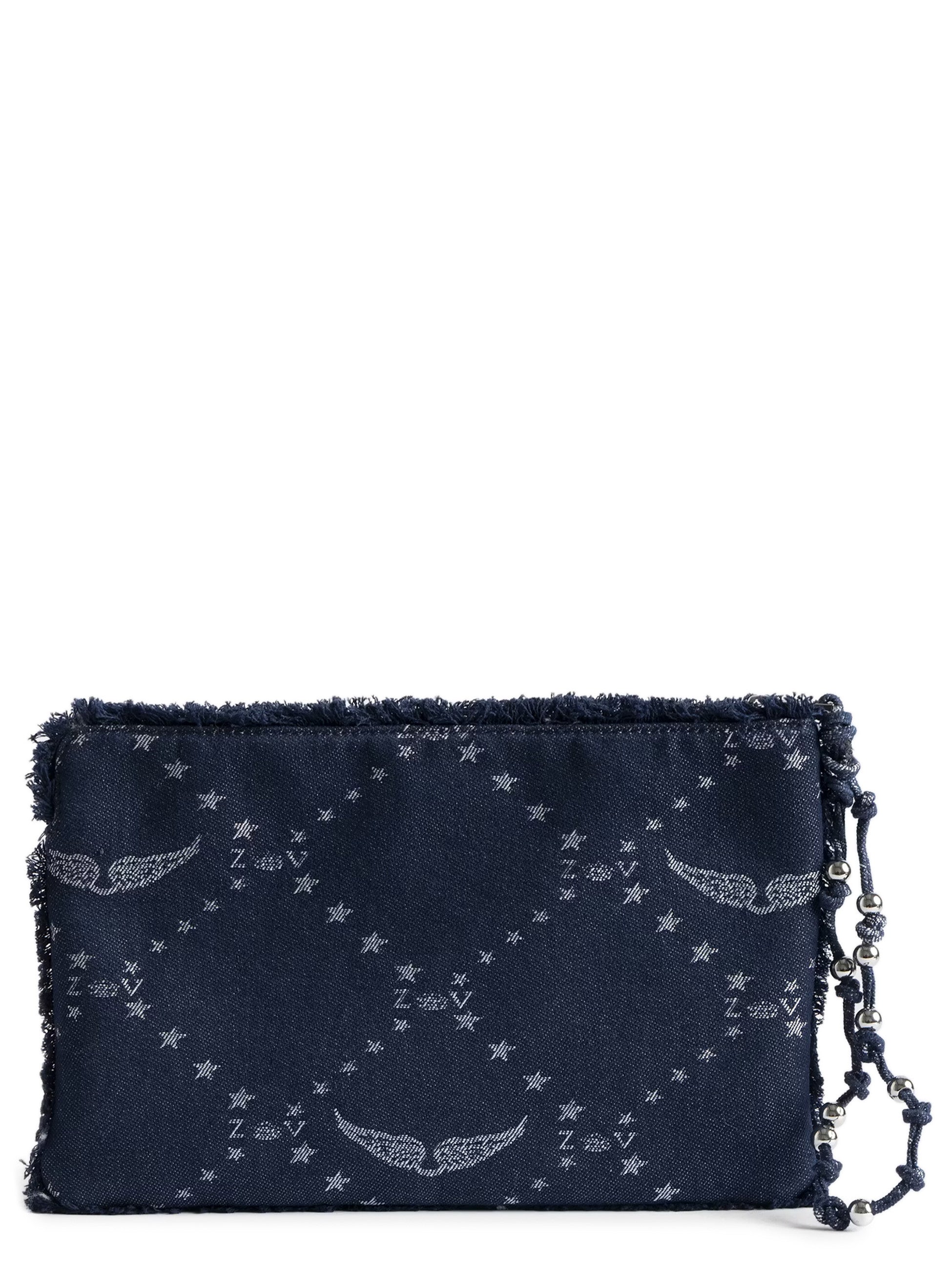 Rectangular Dark Denim Clutch with Embroidered Logo