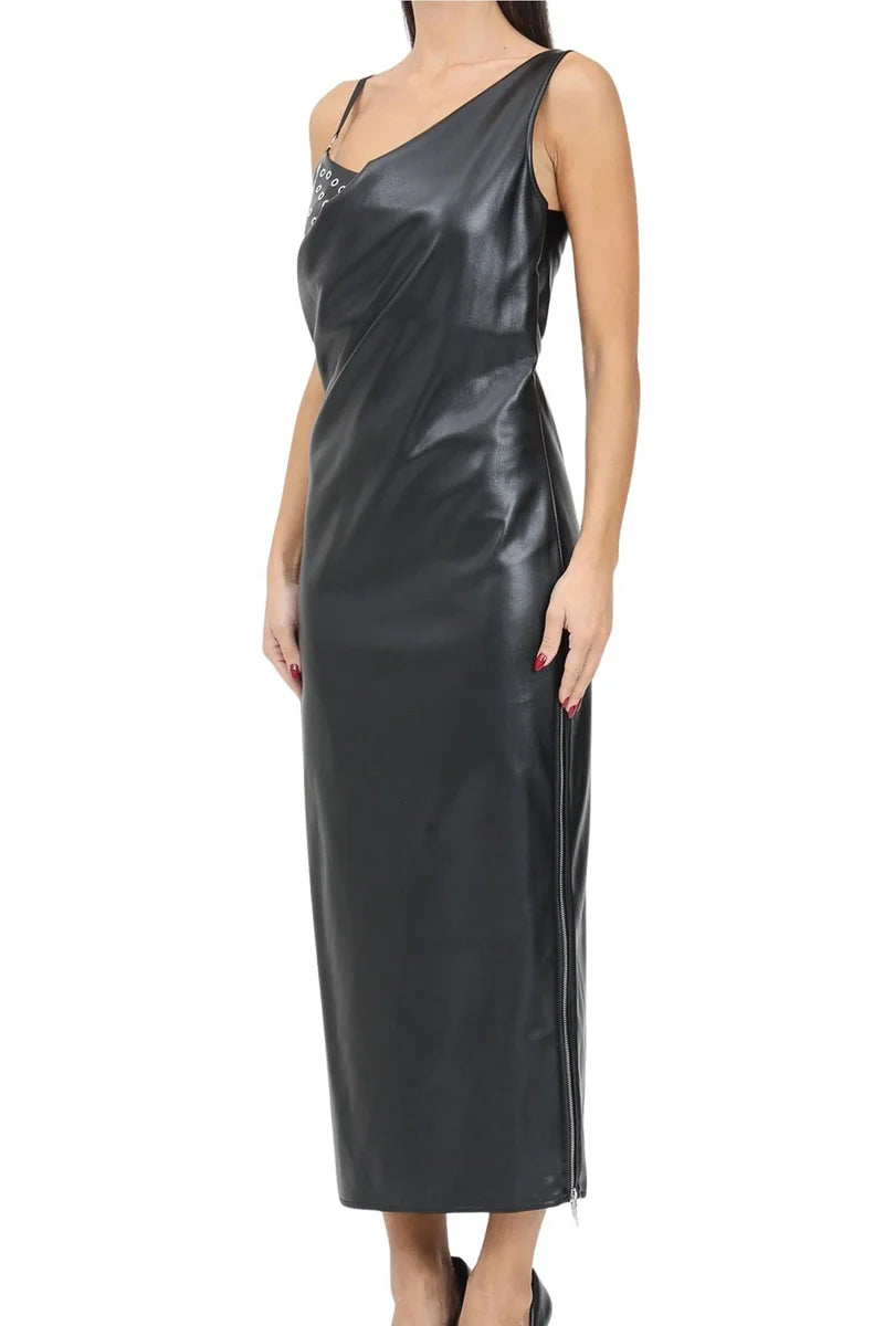Long Faux Leather Dress - Black