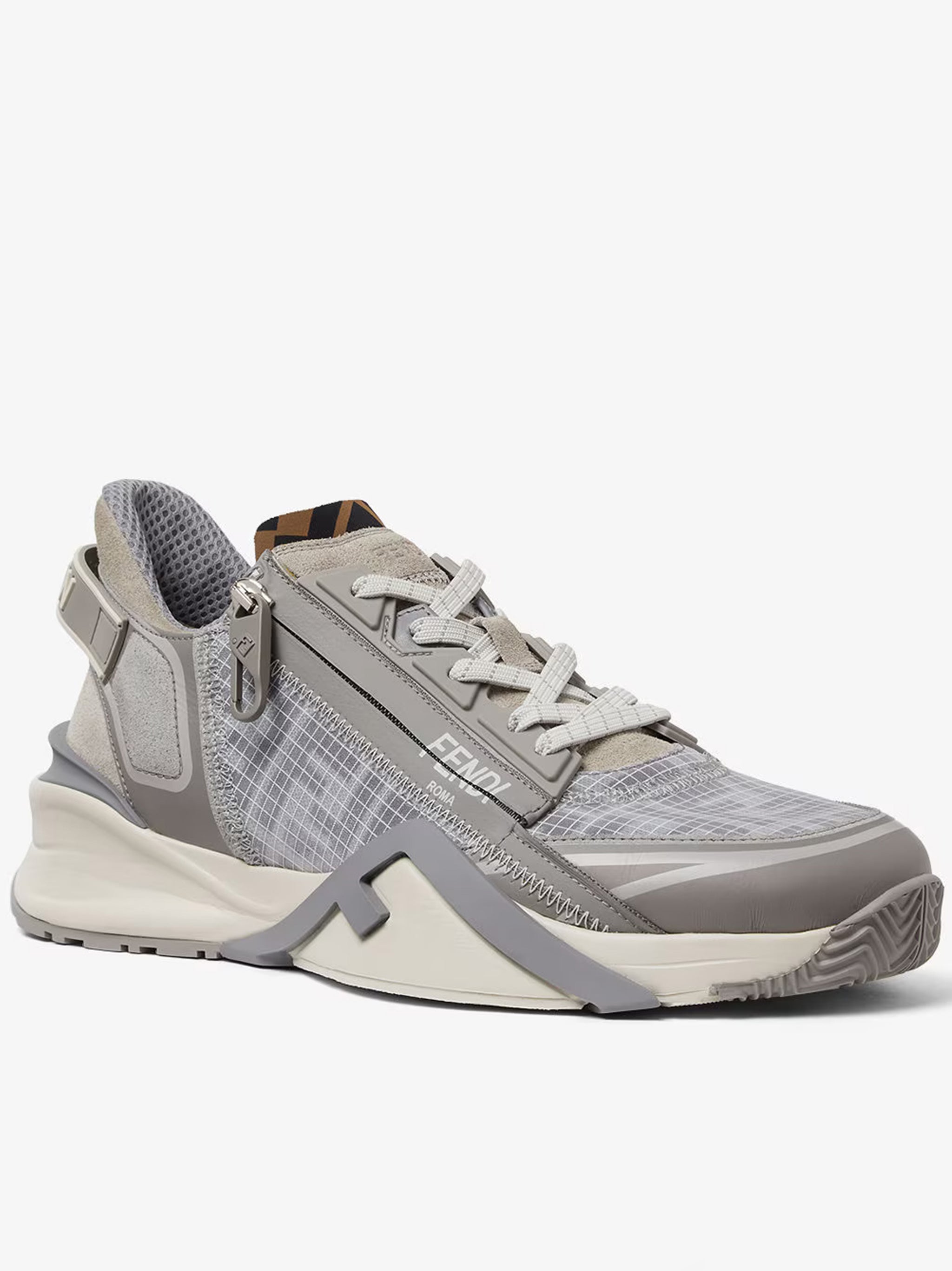 Grey Mesh Sculpted Sole Zipper Sneakers