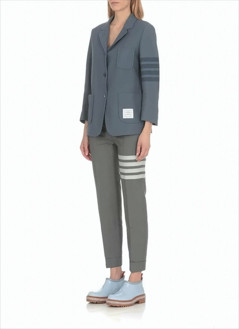 Tailored Grey Wool Straight Pants with Signature Stripe Detail