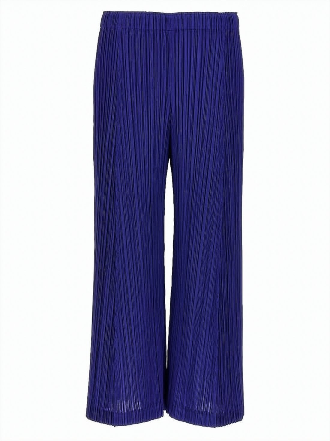 Pleated Wide-Leg Cropped Pants with Elastic Waistband