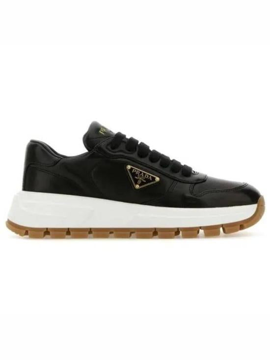 Black Leather Low-Top Sneakers With Metallic Logo