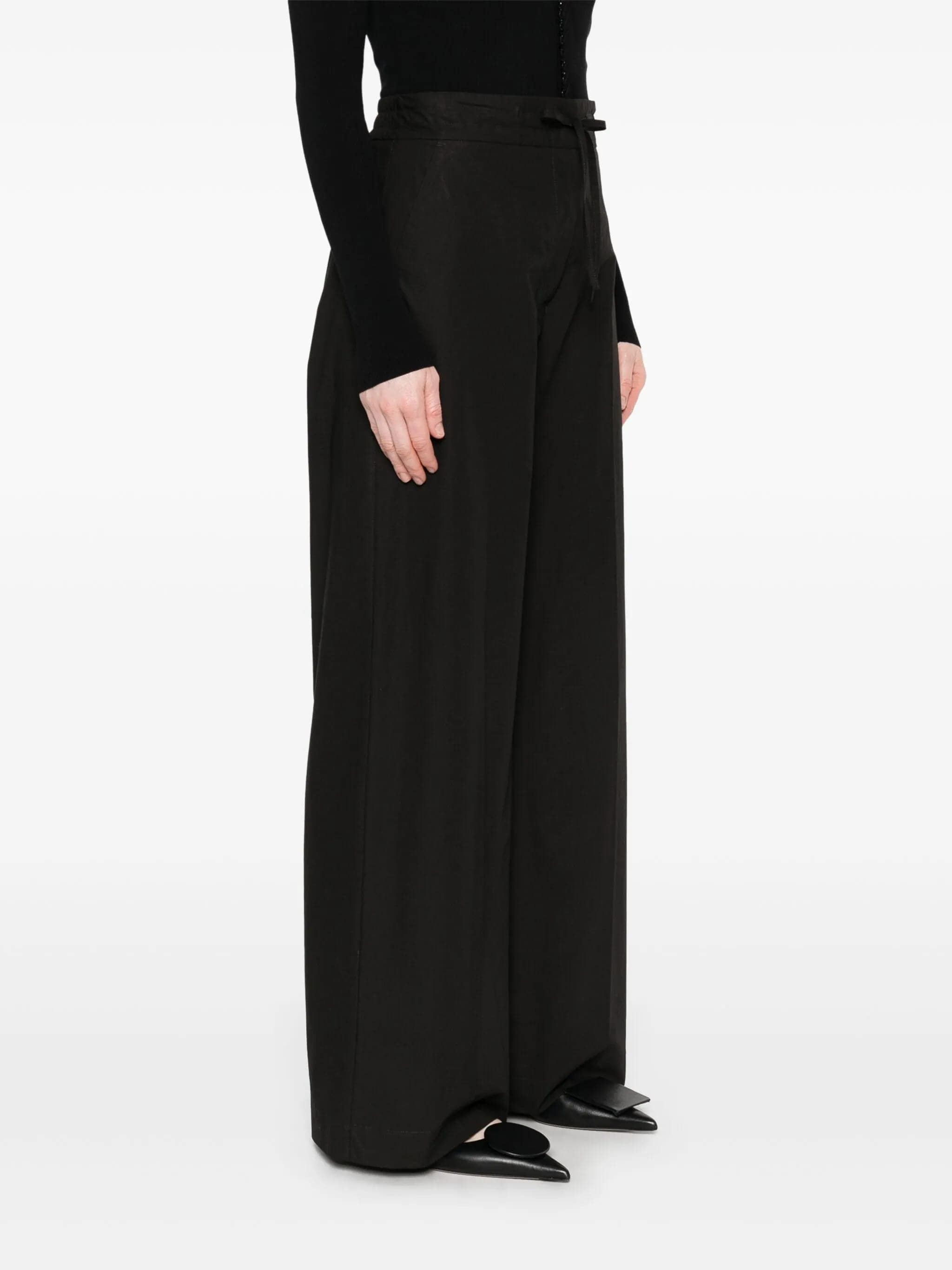 Pantaloni Wide Leg Drawstring Cotton Pants