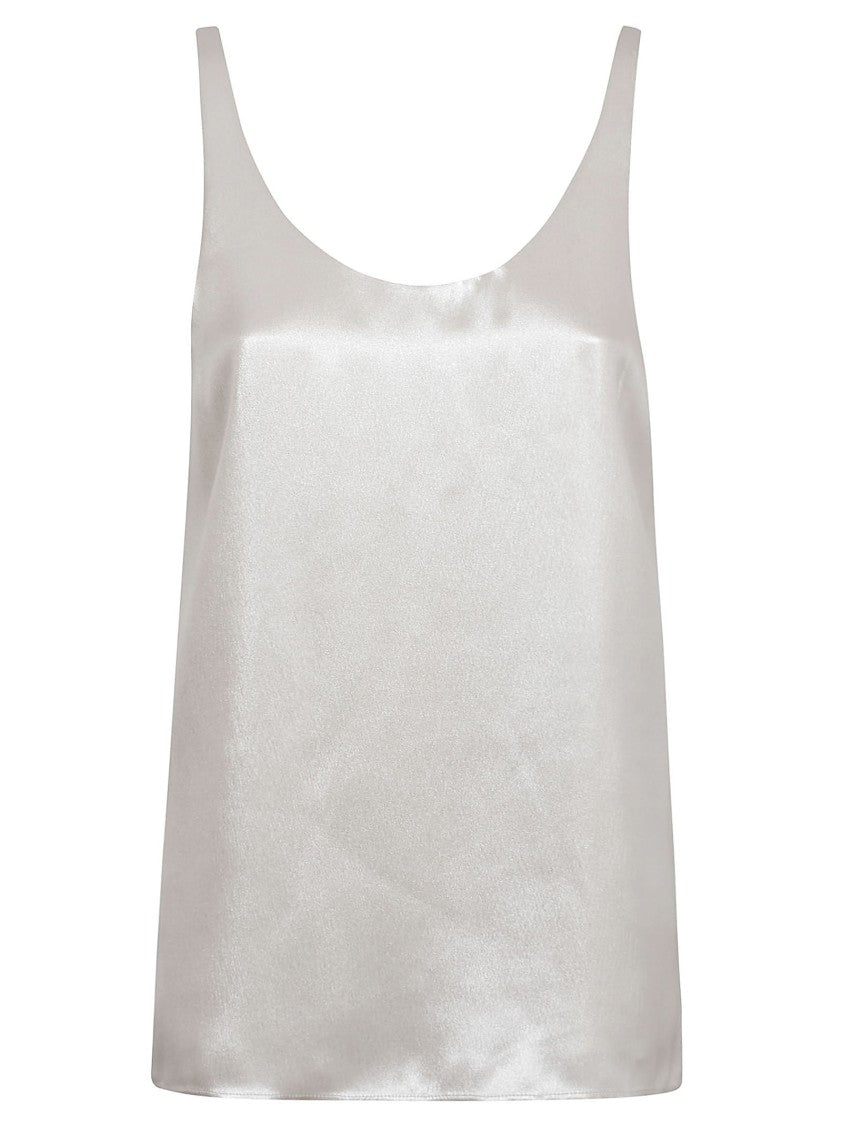 Sleeveless Silk Top With Rounded Neckline