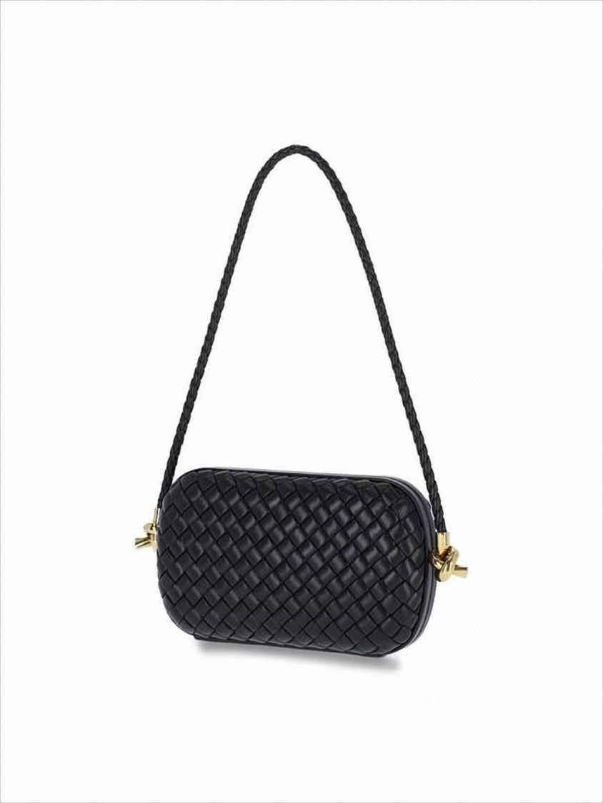 Woven Texture Shoulder Bag with Braided Strap and Gold-tone Hardware