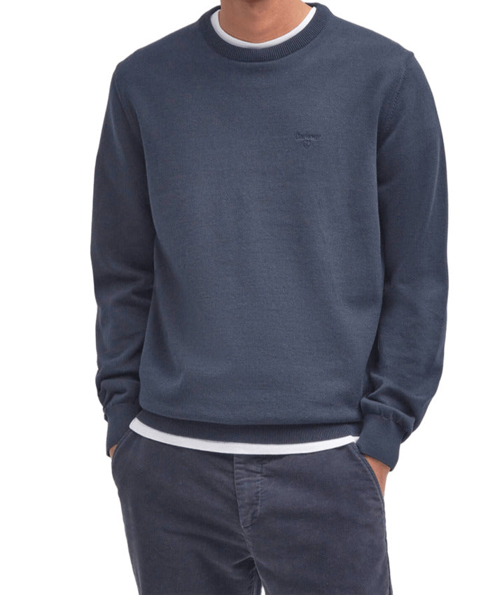 Tailored-Fit Blue Sweatshirt With Round Neckline And Embroidered Logo