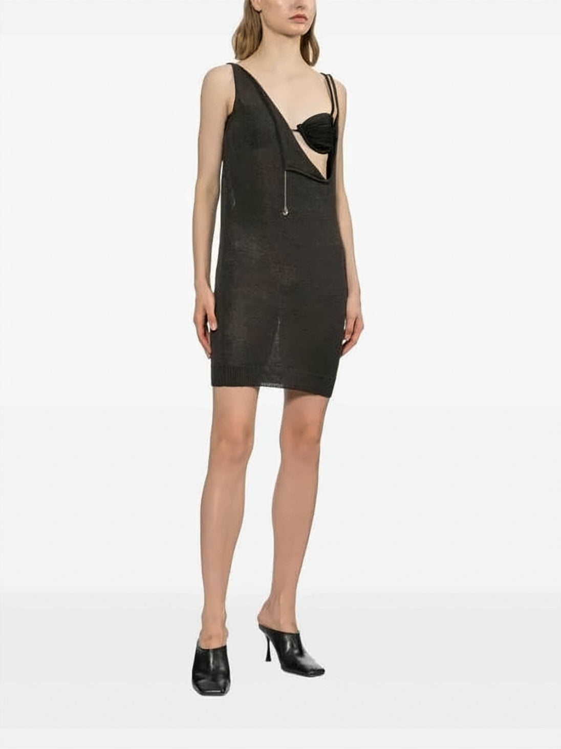 Asymmetrical Black Sleeveless Top with Draped Neckline