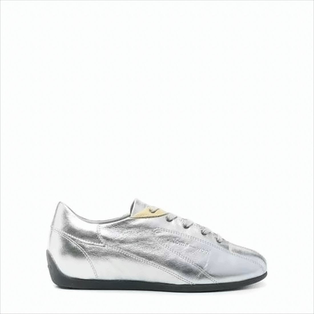 Minimalist Metallic Silver Sneakers with Unique Accents