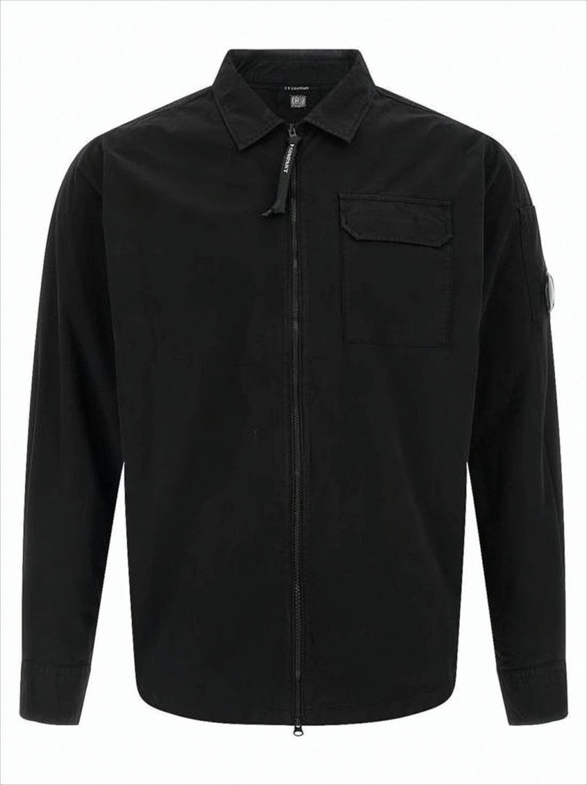Minimalist Black Cotton Jacket with Unique Lens Detail