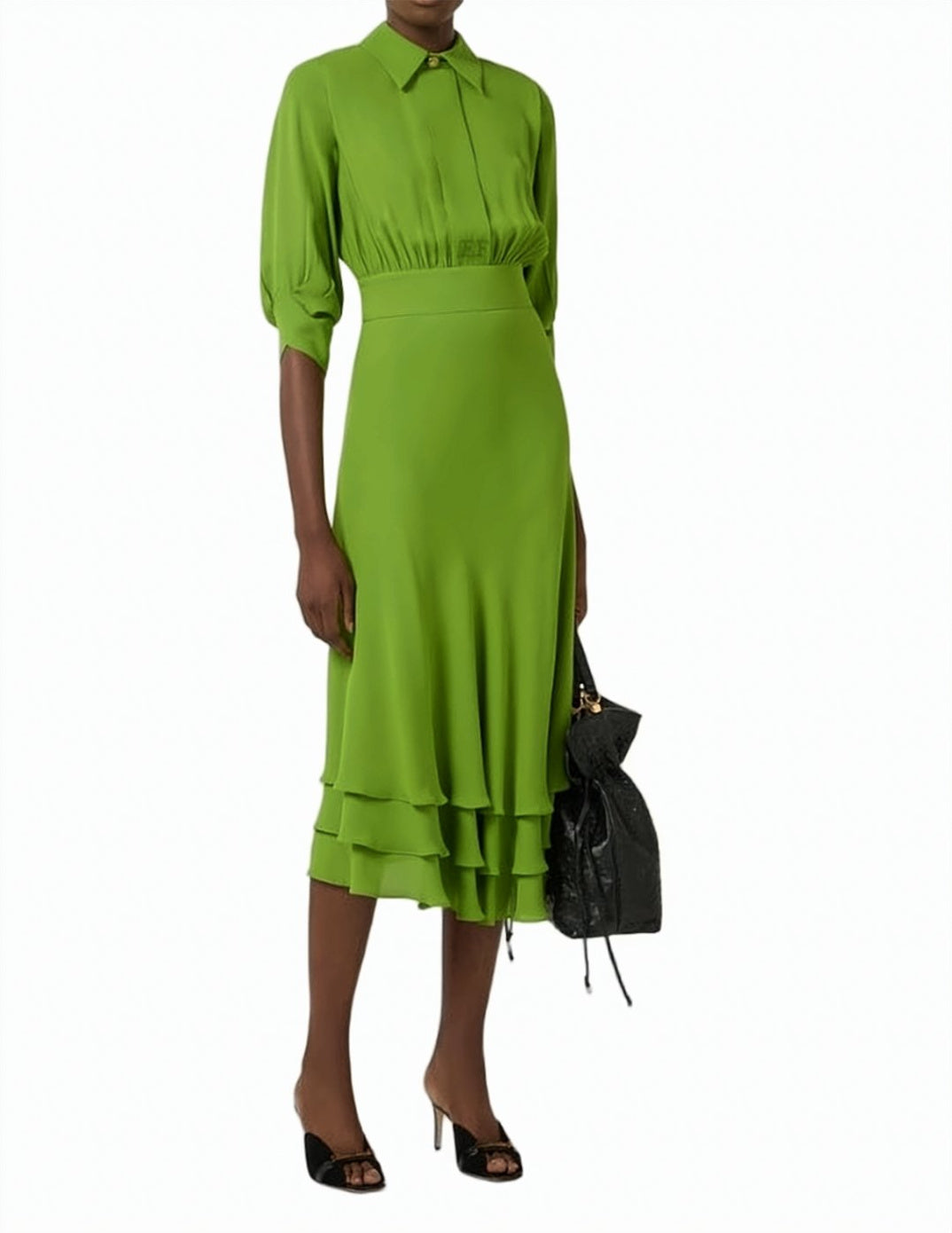 Viscose Georgette Ruffled Midi Dress
