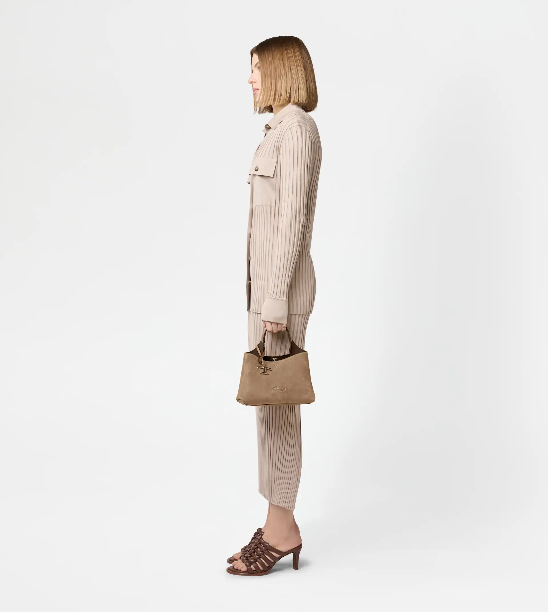 Structured Suede Shoulder Bag with Embossed Logo
