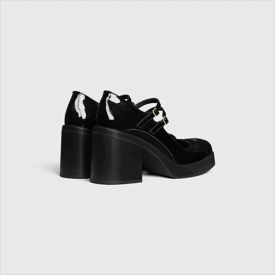 Glossy Black Patent Leather Pumps with Block Heel