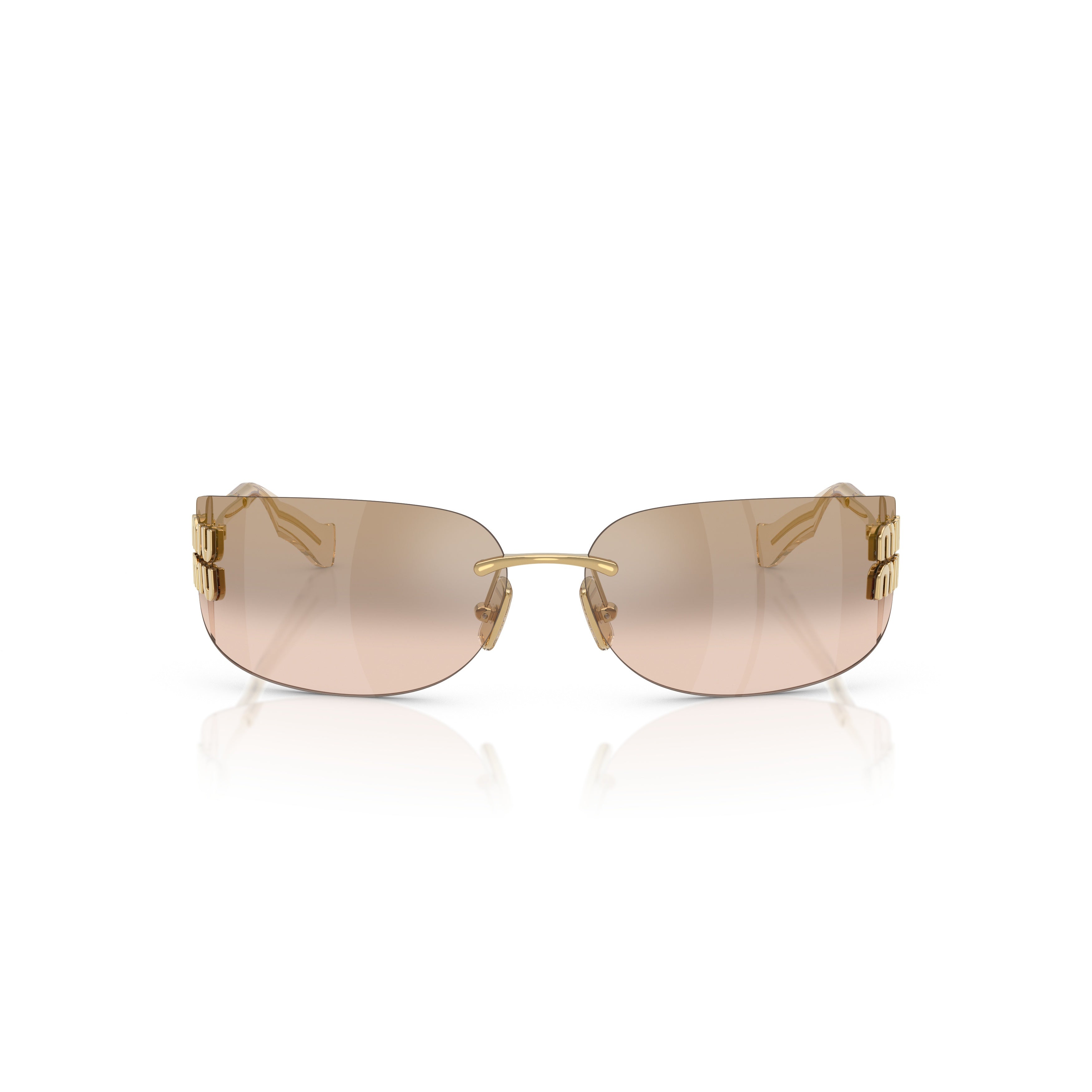Rimless Sunglasses With Gradient Brown Lenses And Gold Logo