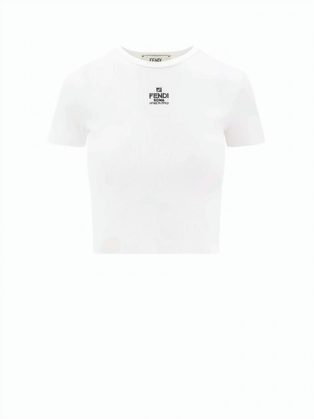 Ribbed Fendi Cropped Short-Sleeve Top