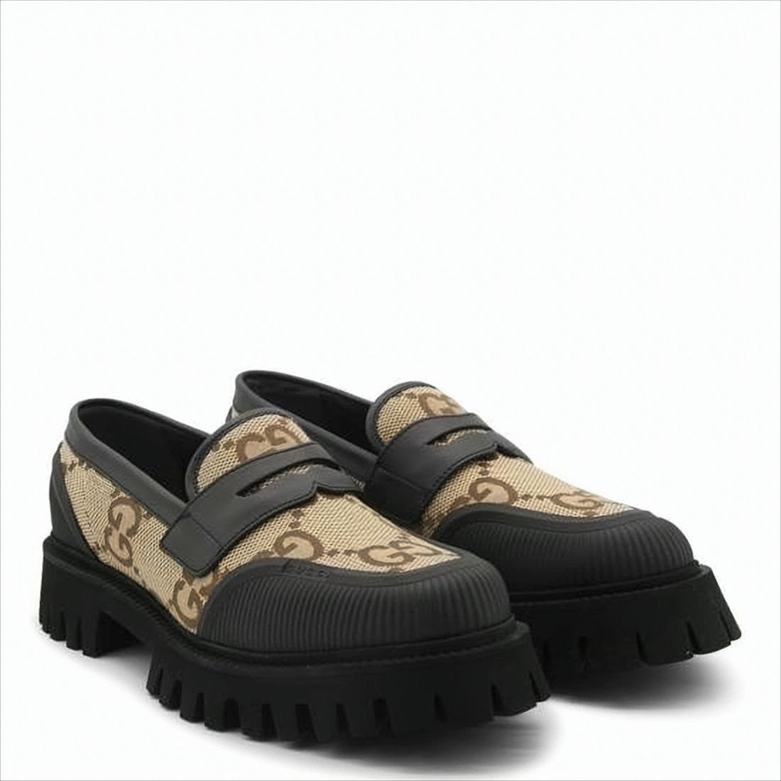 Chunky Sole Brown Monogram Pattern Loafers