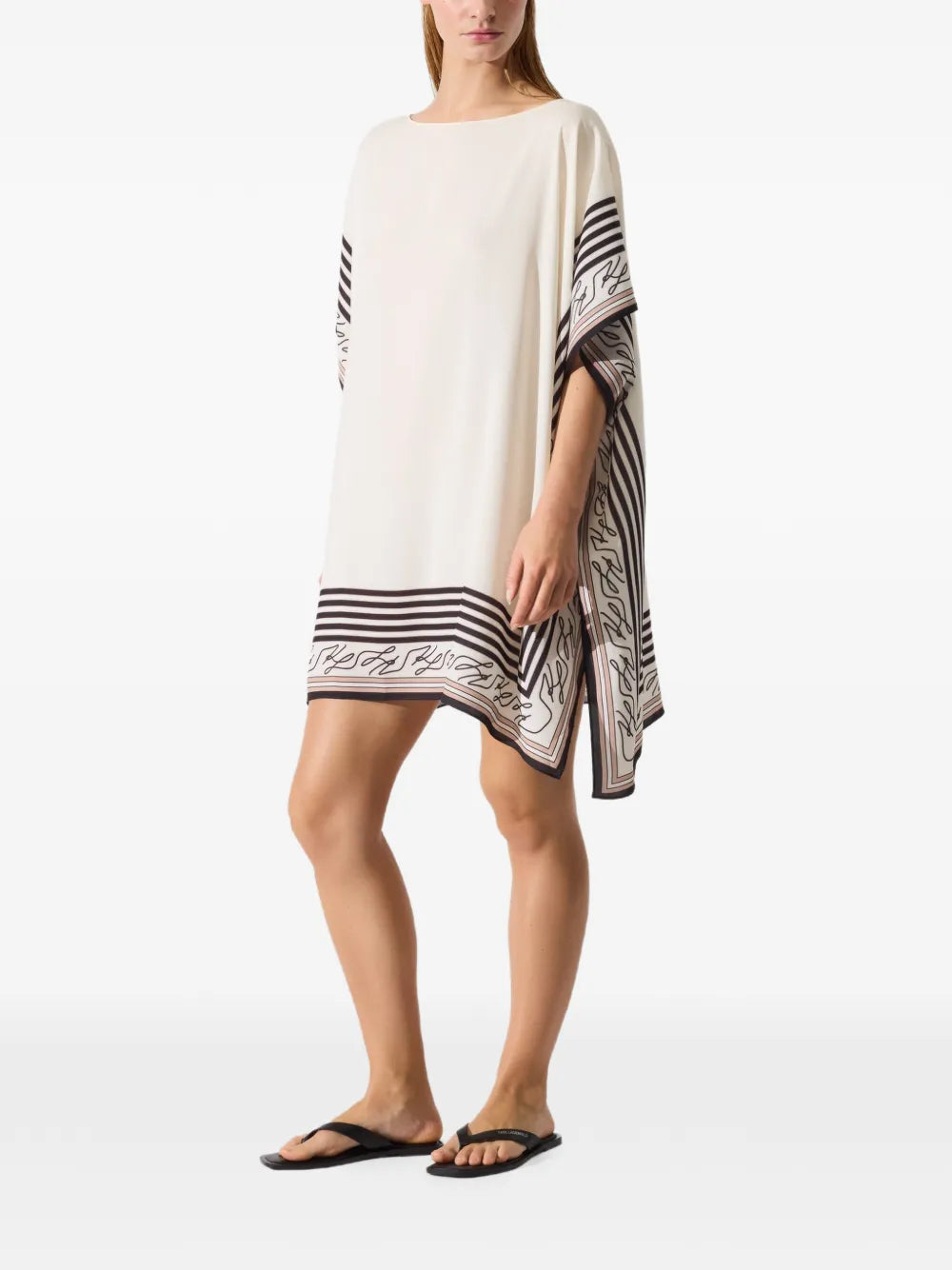 Cream Beach Cover-Up with Striped Borders