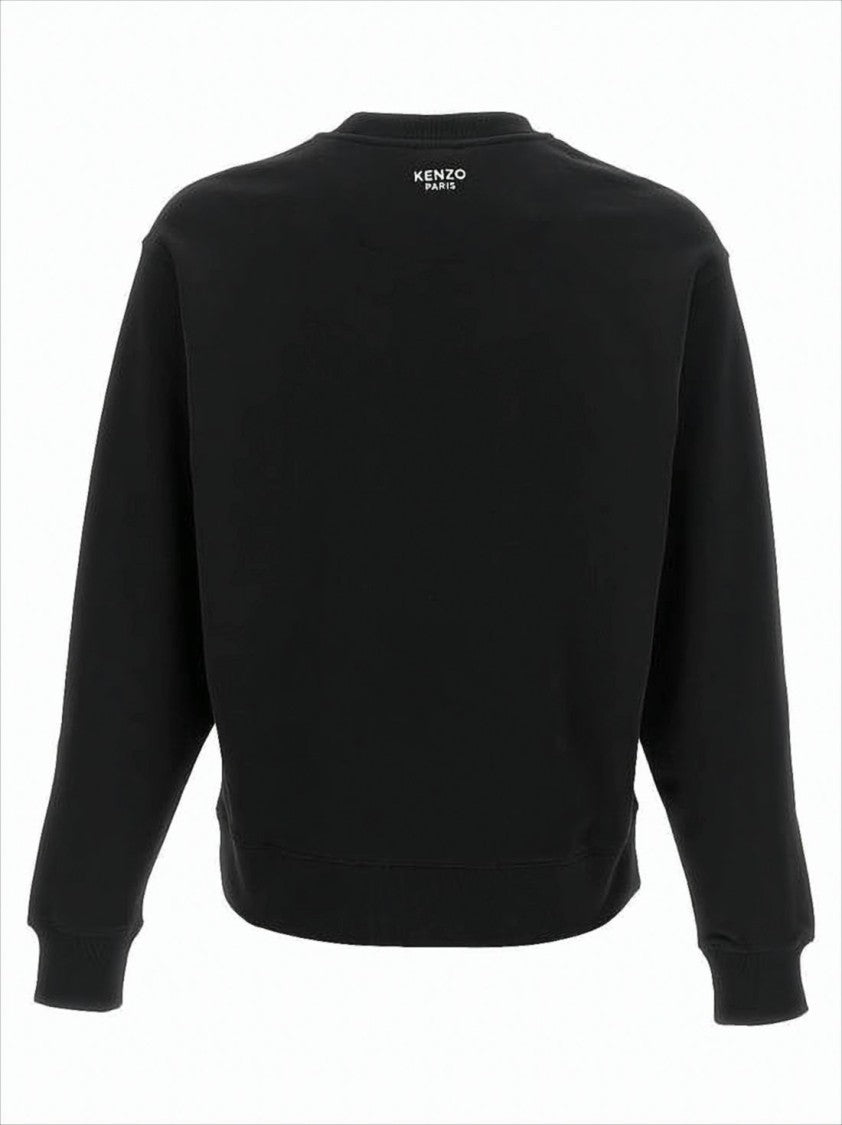 Black Long-Sleeve Sweatshirt with Embroidered Floral Detail