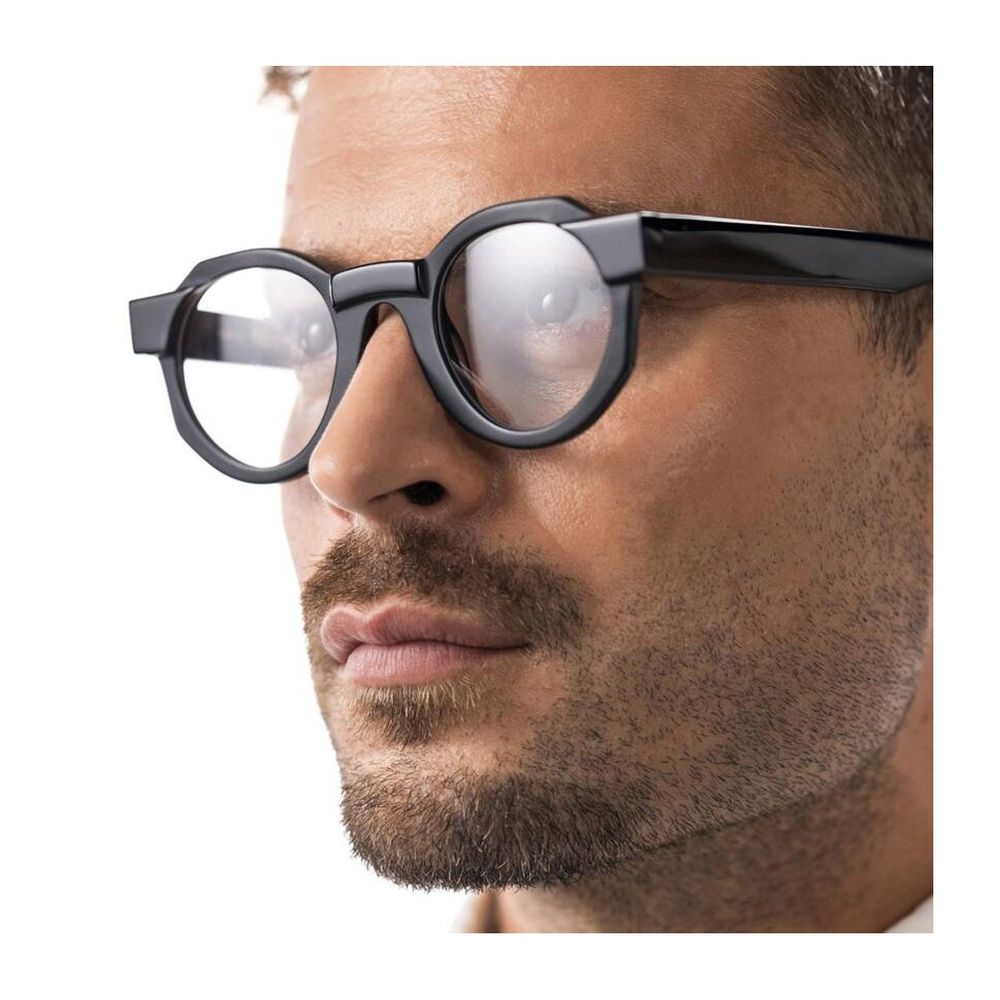 T106 Bold Round Frame Sunglasses In Black Satin Acetate