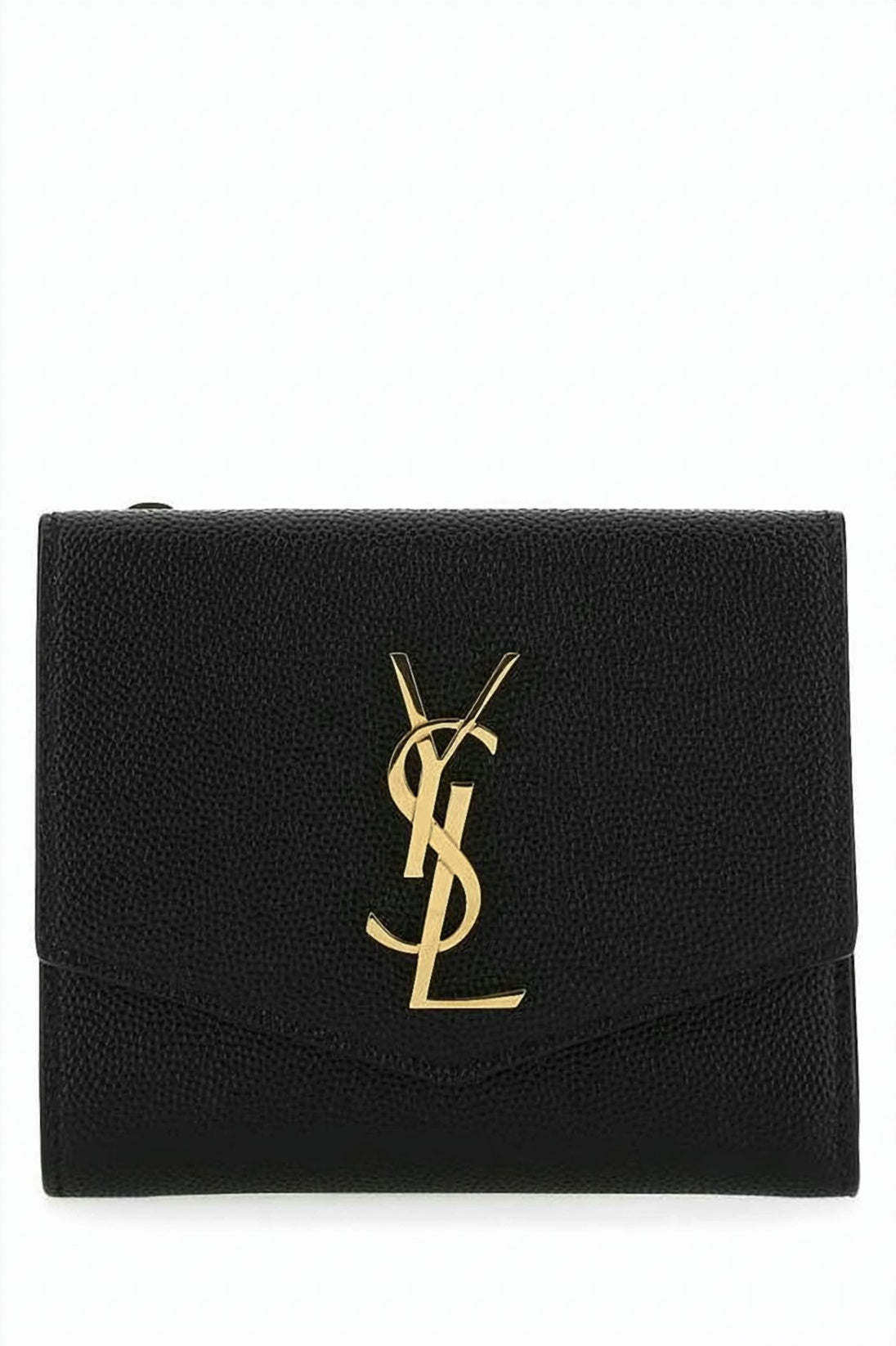 Textured Leather Compact Wallet with Gold Emblem
