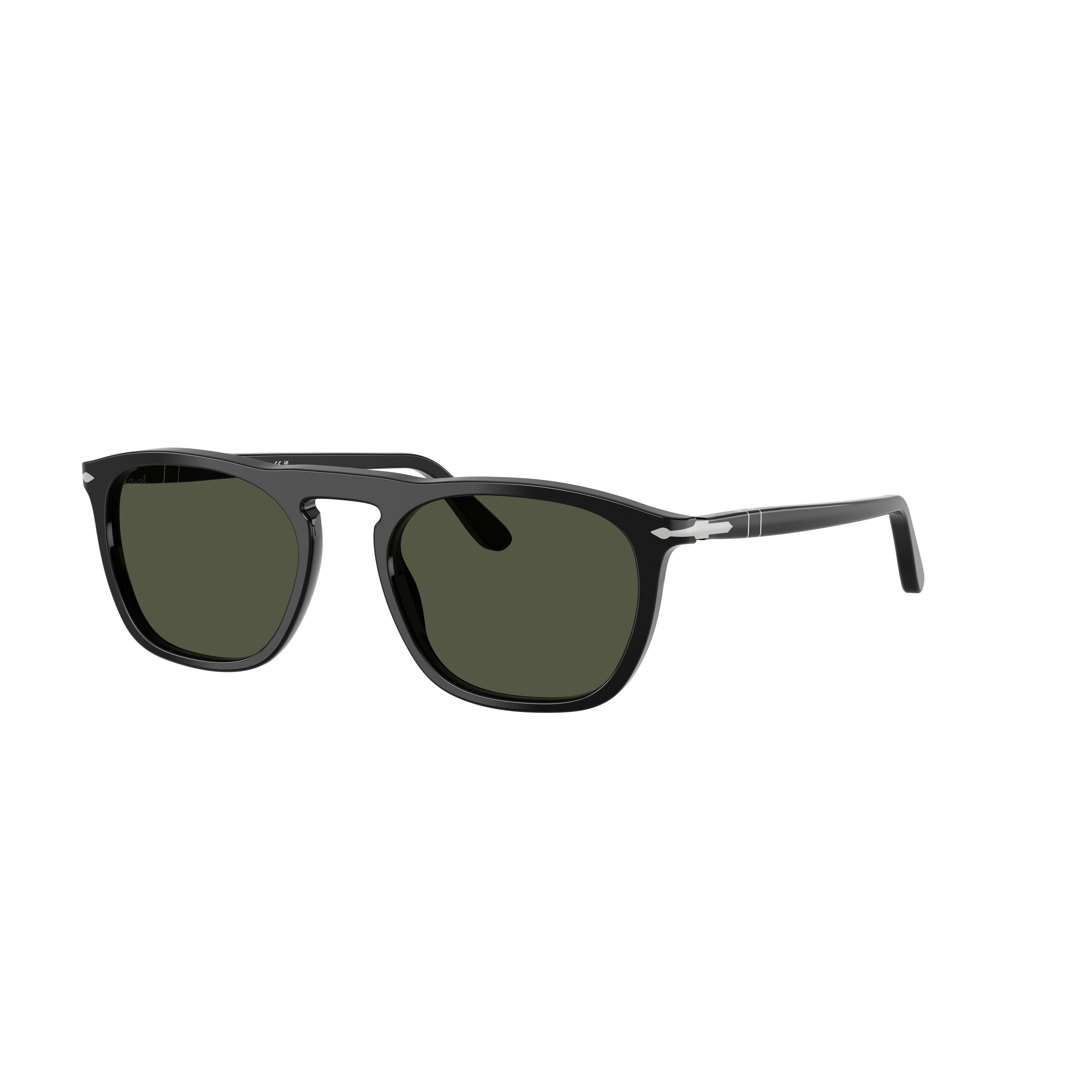0po3391s Classic Black Acetate Sunglasses with Dark Green Lenses
