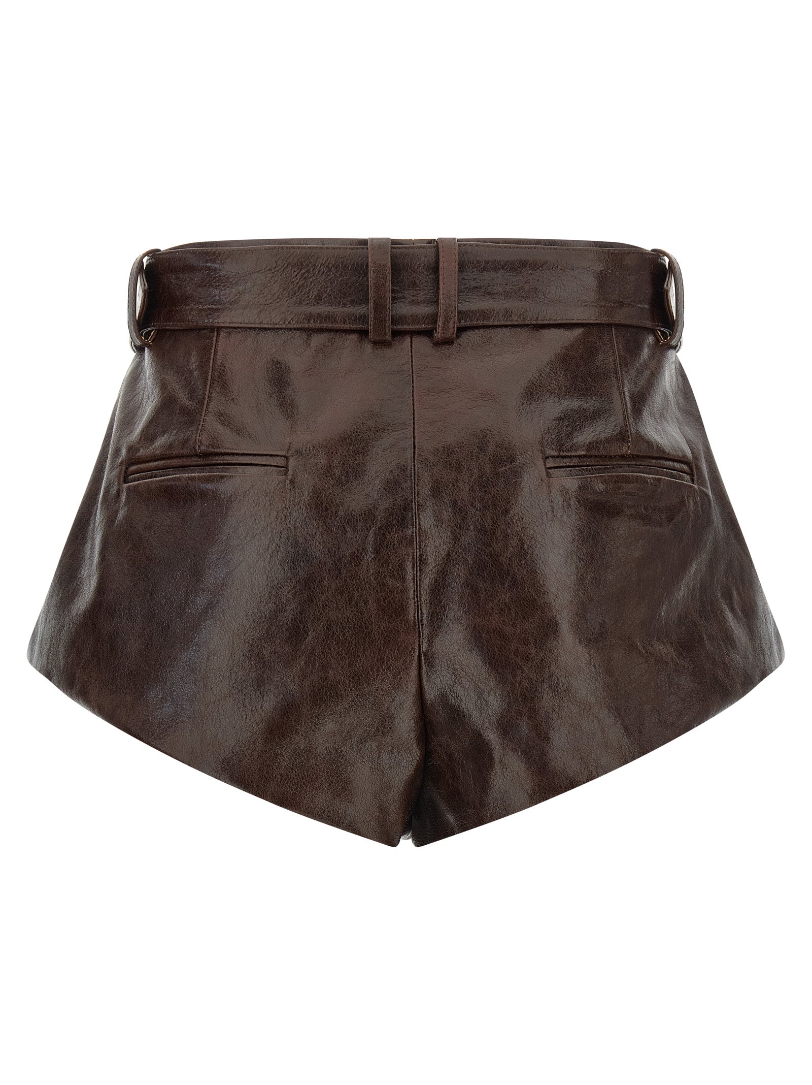 Craquelé Shiny Leather High-Waisted Shorts with Flared Silhouette