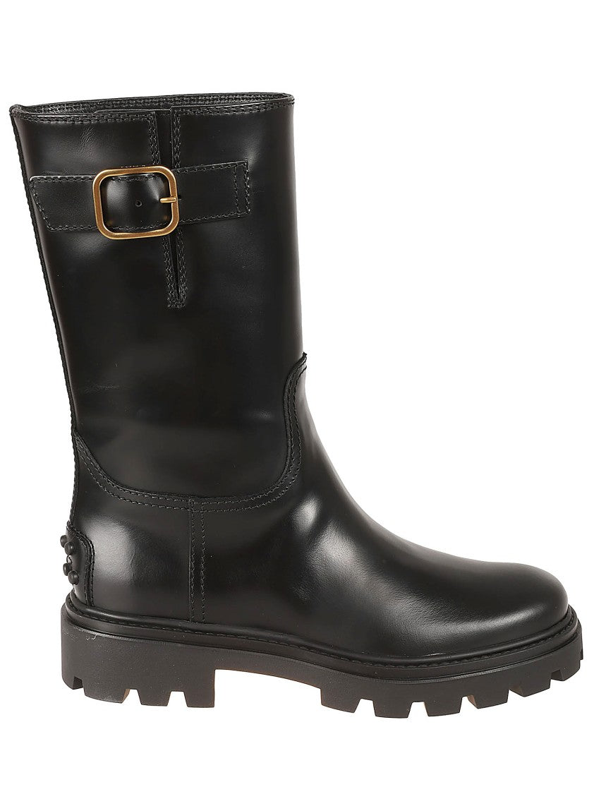 Calfskin Black Boots With Decorative Buckle