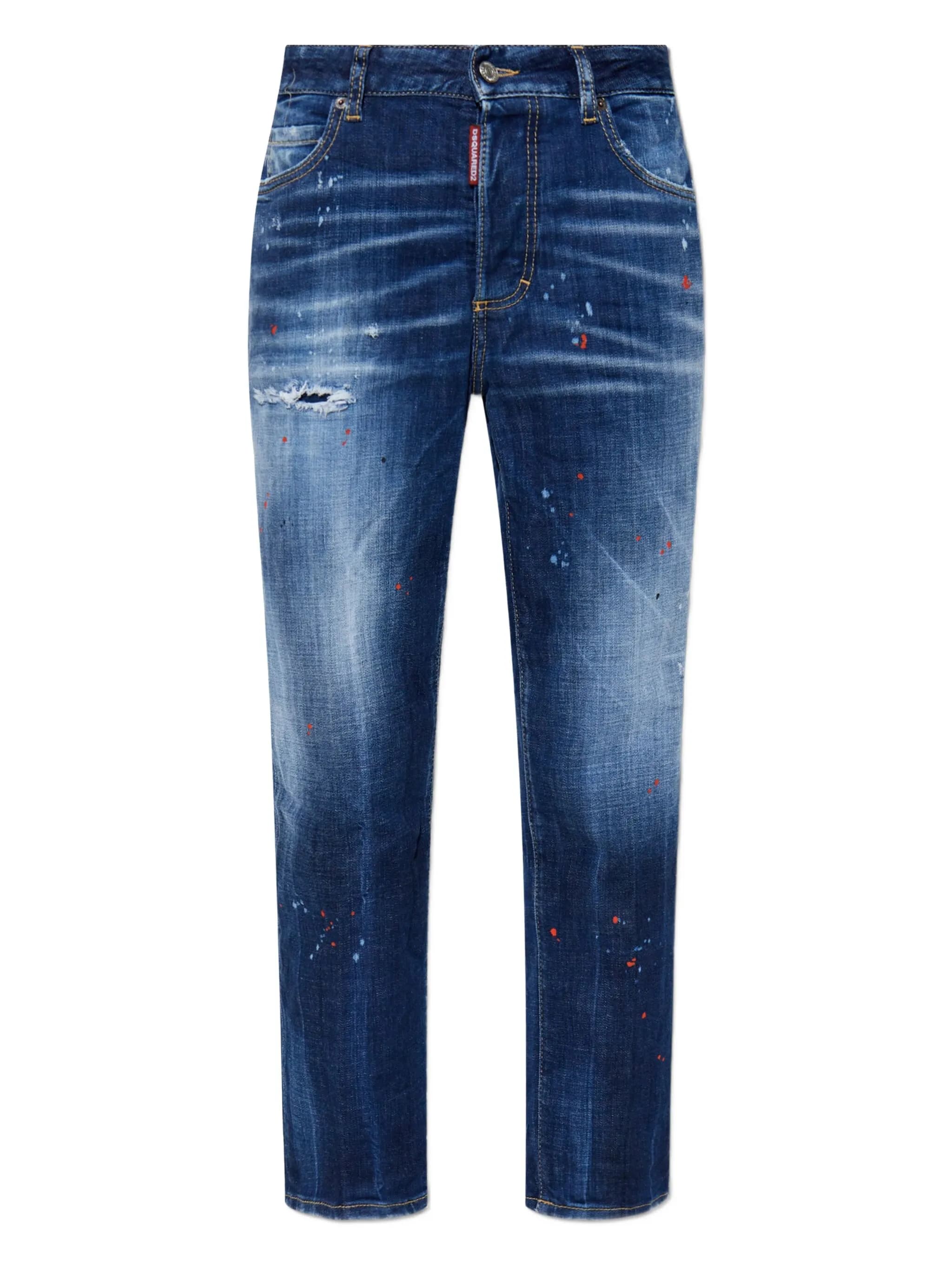 Boston Mid-Rise Blue Splatter Denim Jeans