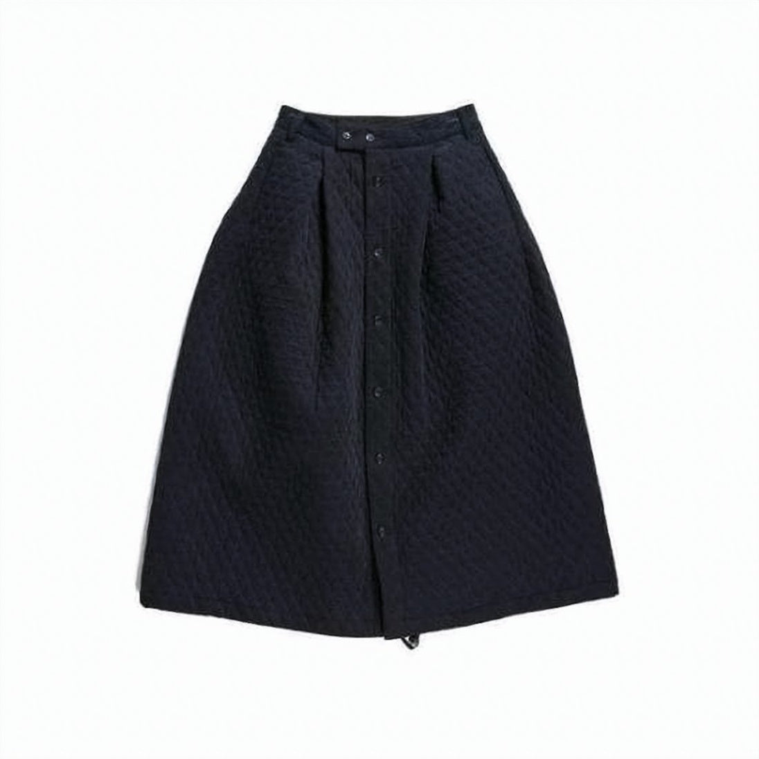 Quilted A-Line Midi Skirt with Front Button Closure